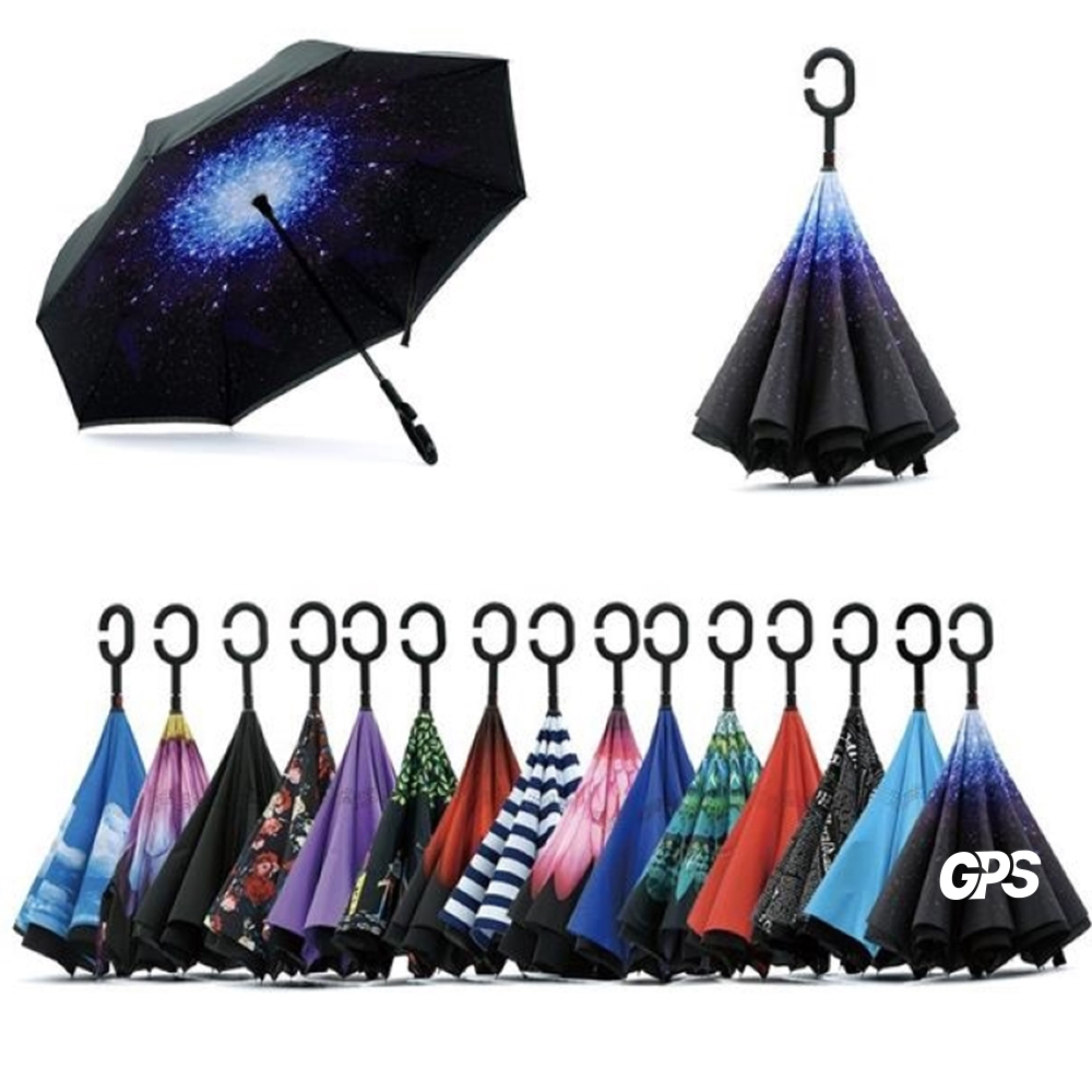 Inverted Reverse Upside Down Umbrella with C-Shaped Handle