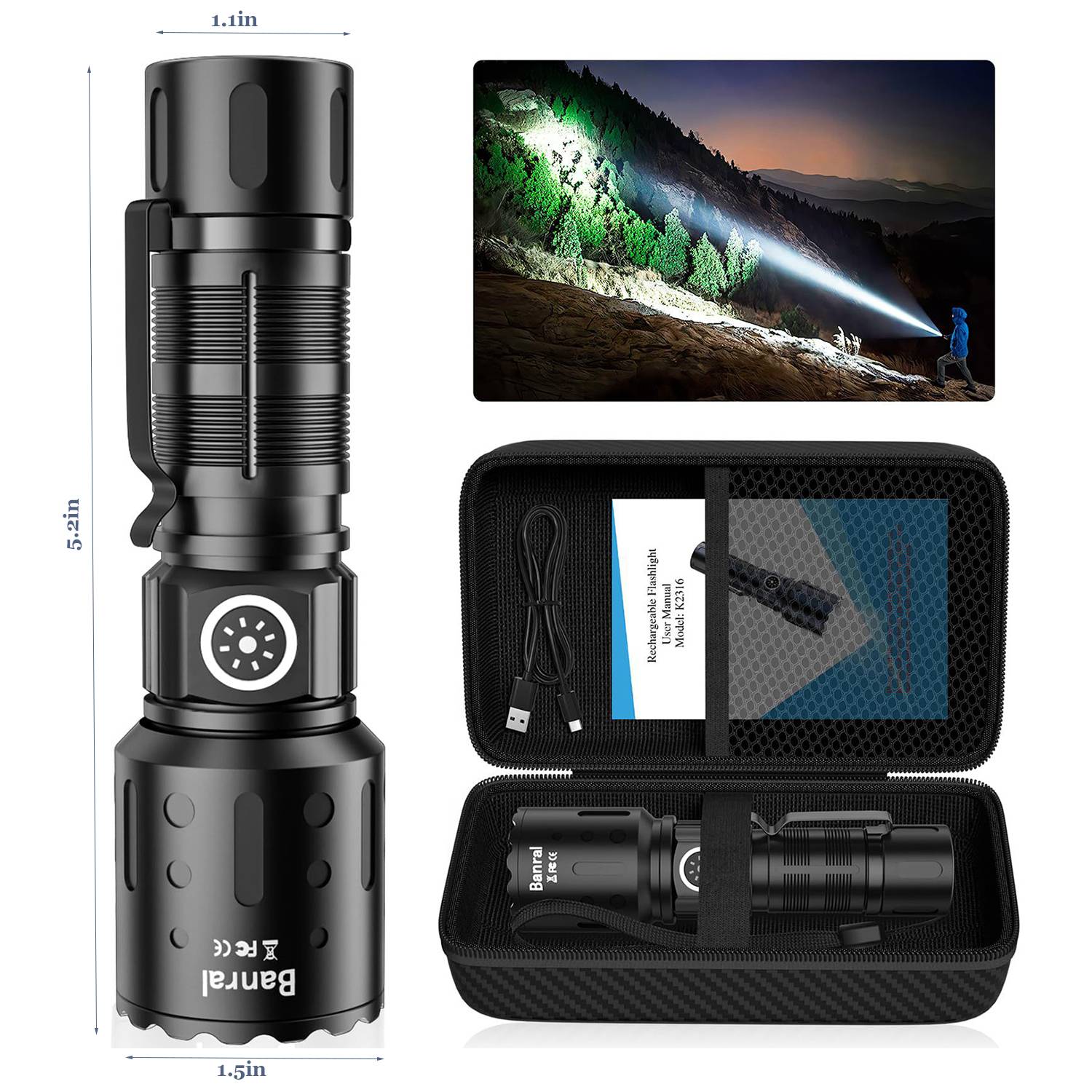 USB-C Rechargeable Flashlight – Waterproof & Zoomable 4