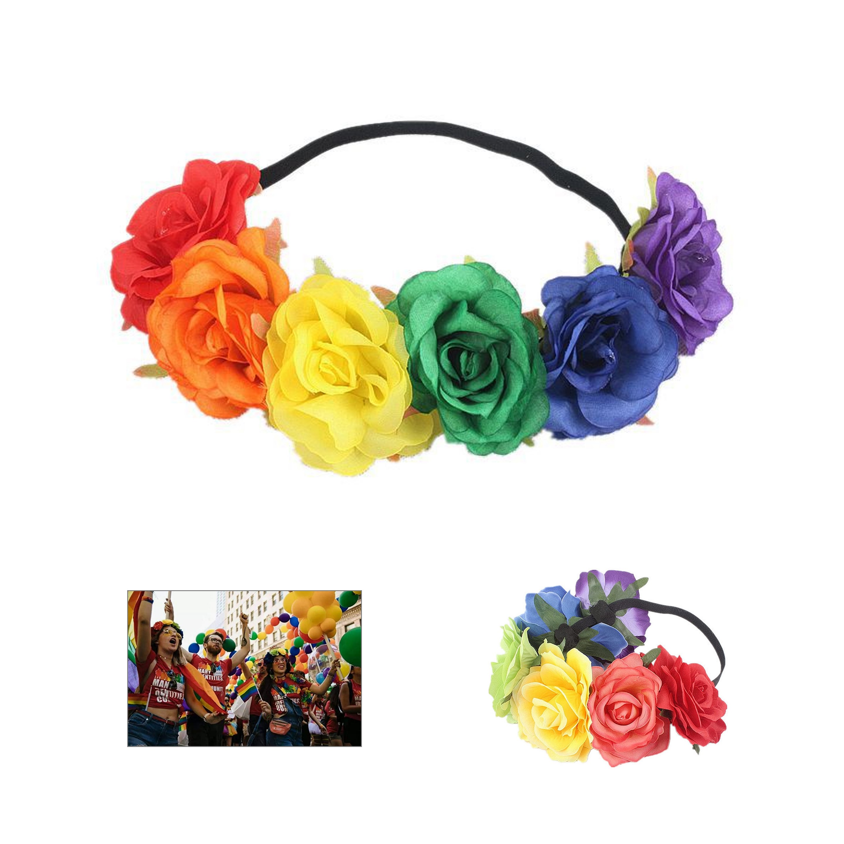Rainbow Rose Floral Hair Band (direct import) 2