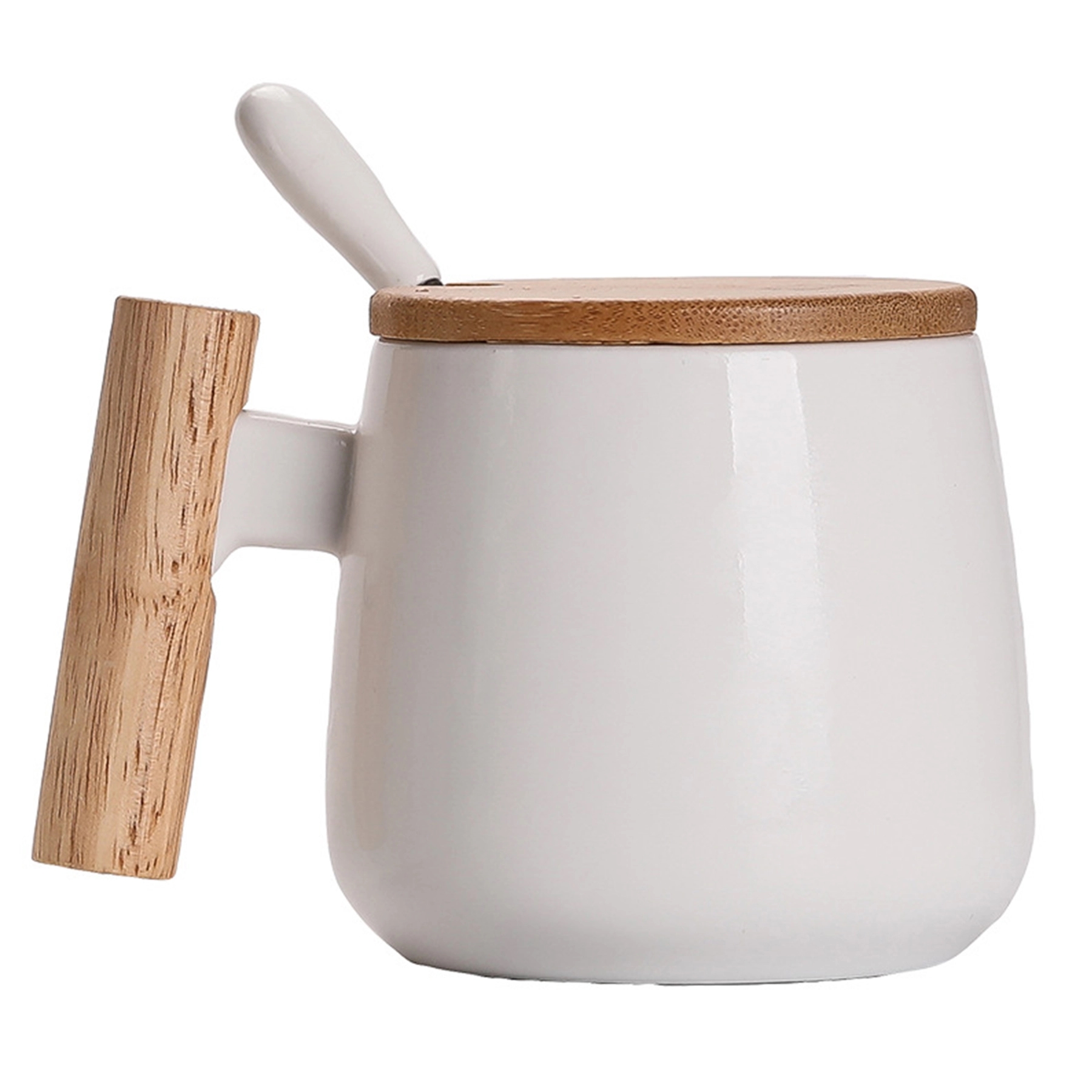 Ceramic Tea Cup with bamboo Lid Mugs Wooden Handle 13oz 2