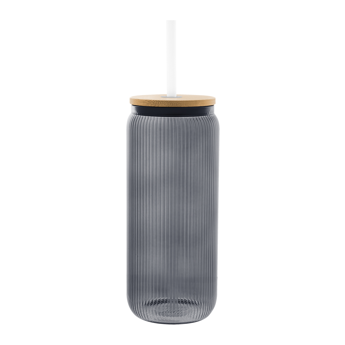 20 Oz. Ribbed Borosilicate Glass Can with Bamboo Lid 6