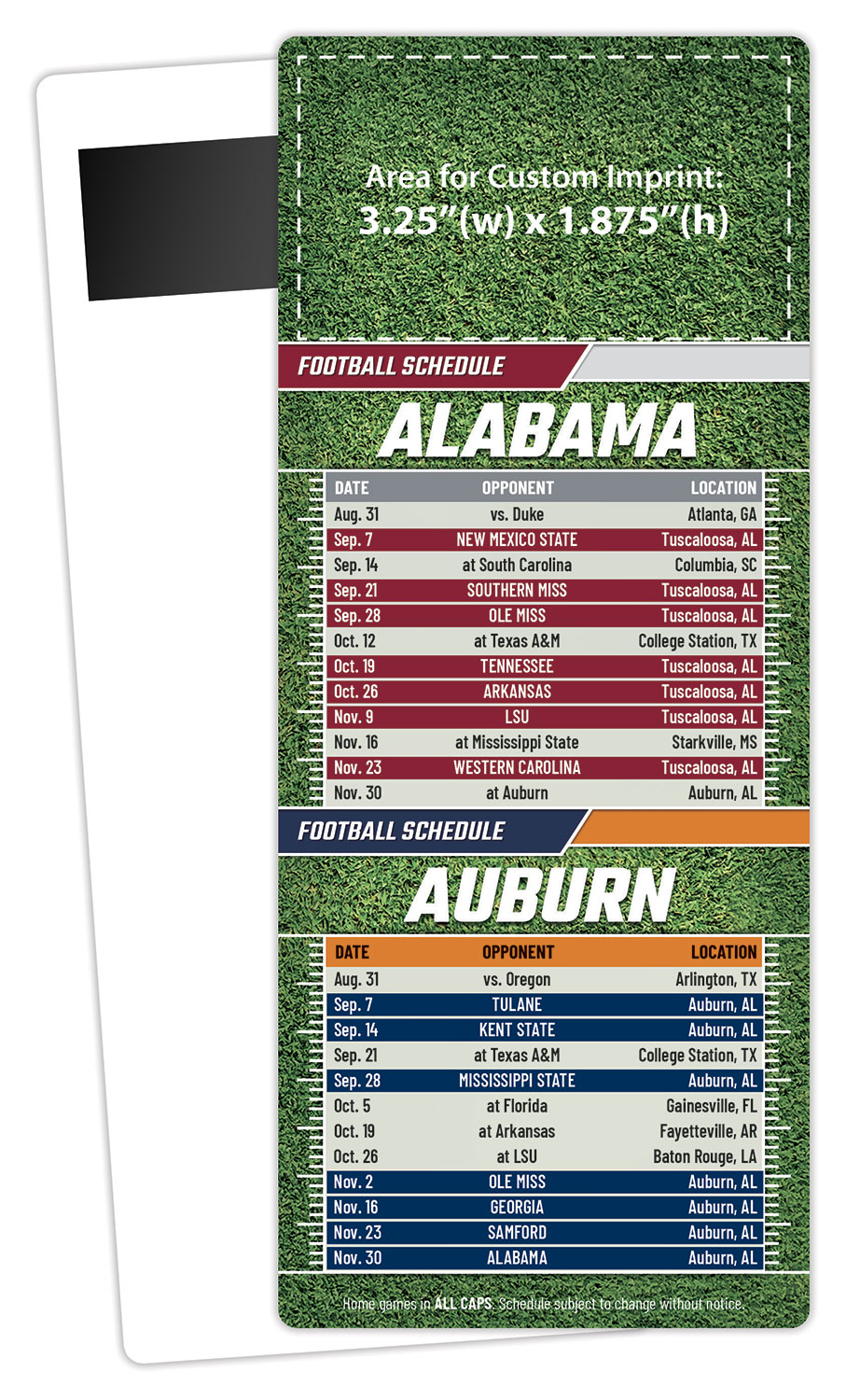 Football Schedule Laminated Card/Postcard with Magnet Strip 3.5x8.5 - 14 pt. 1