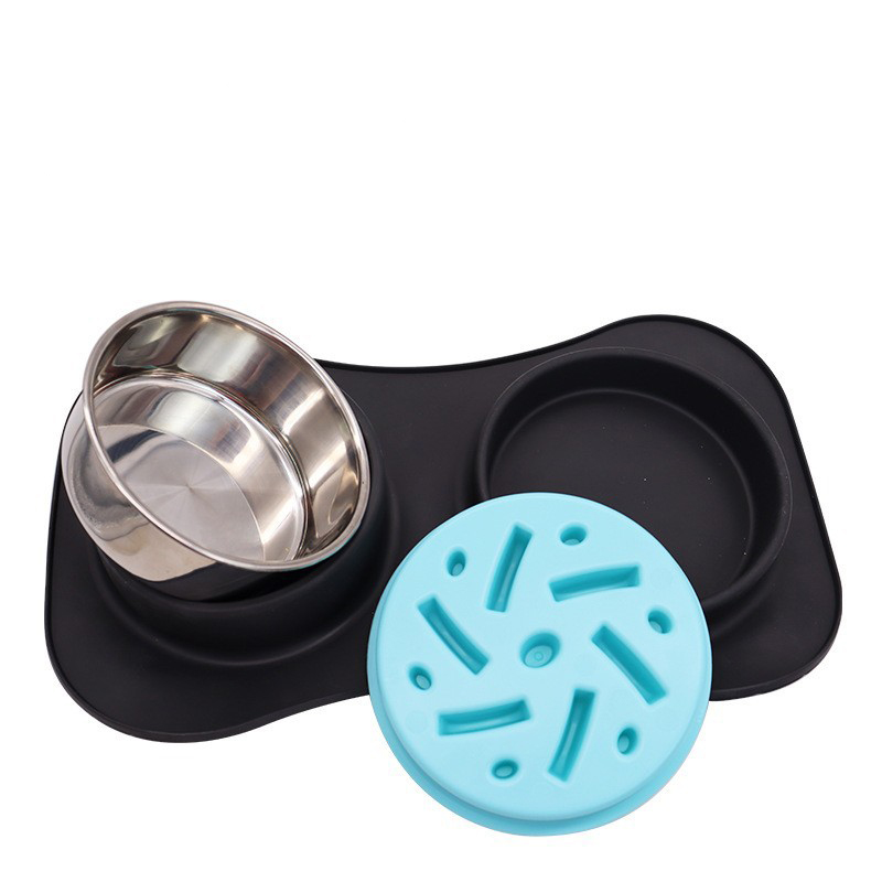 3 in 1 Stainless Steel Food and Water Bowls with Non-Spill and Skid Silicone Mat 7