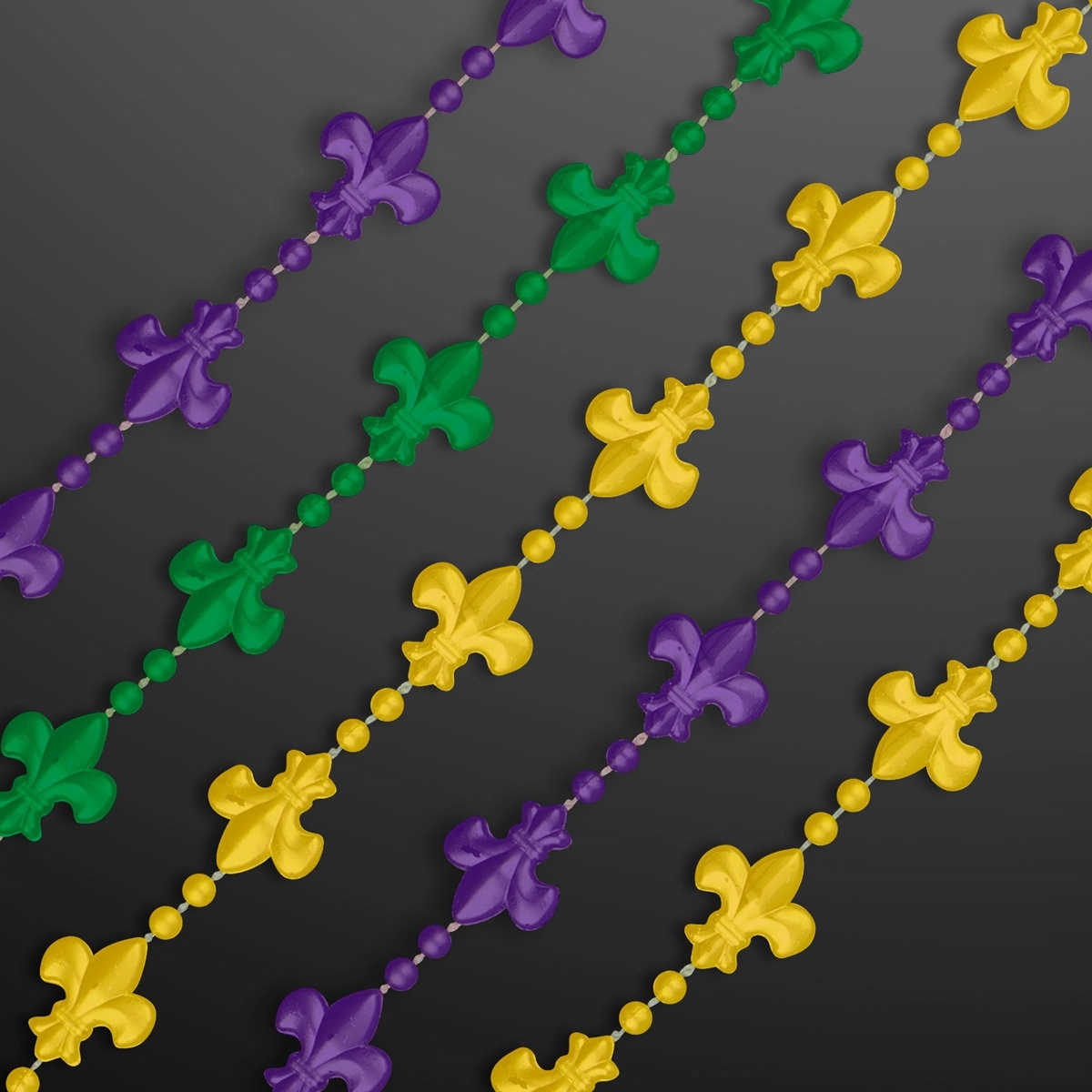 Fleur de Lis Beads for Mardi Gras with White Medallion 5