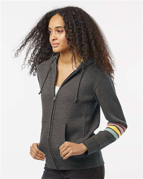 Women's Striped Sleeves Full-Zip Hooded Sweatshirt - W22732 10
