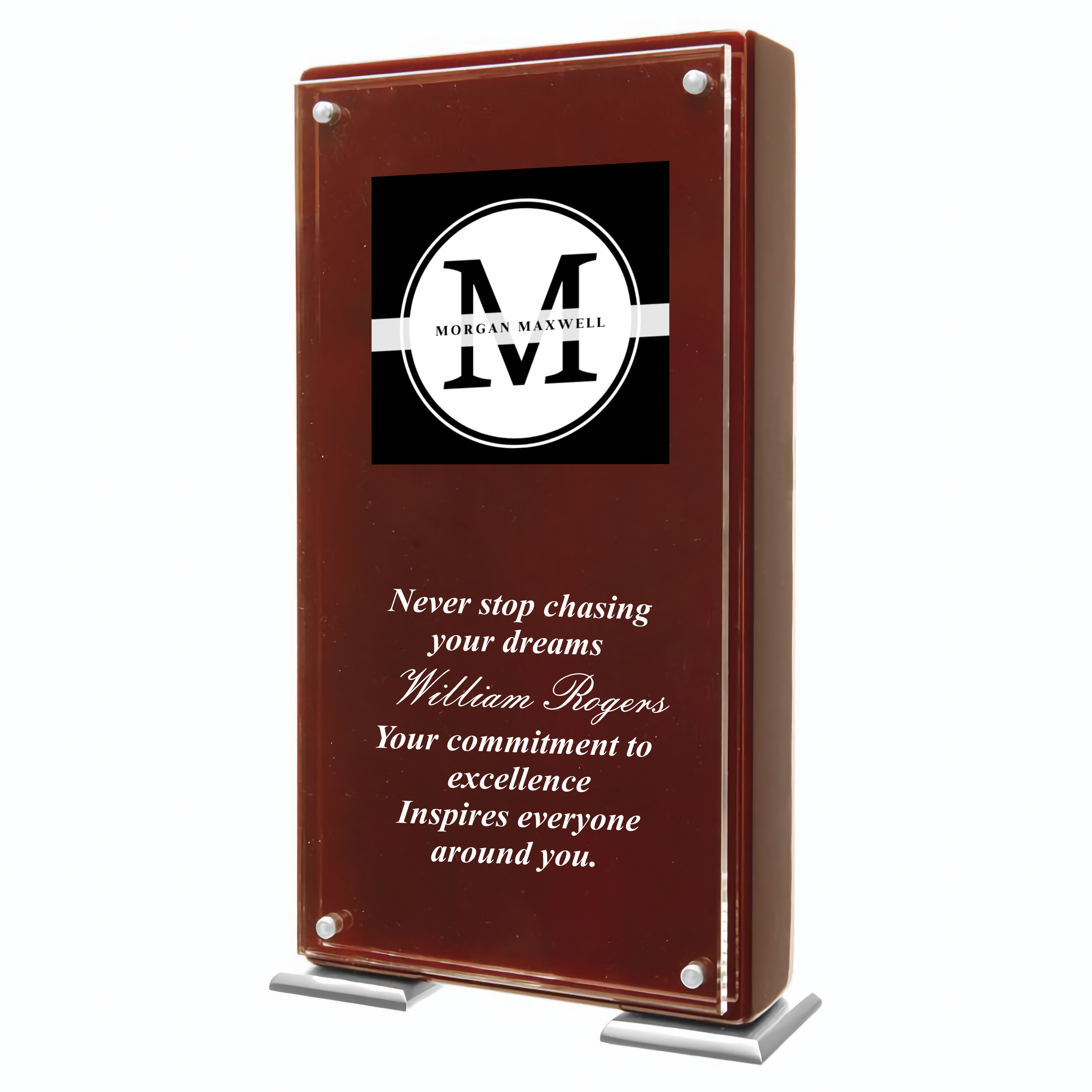 7 1/4" Rosewood Finish High Gloss Floating Acrylic Standup Plaque 24