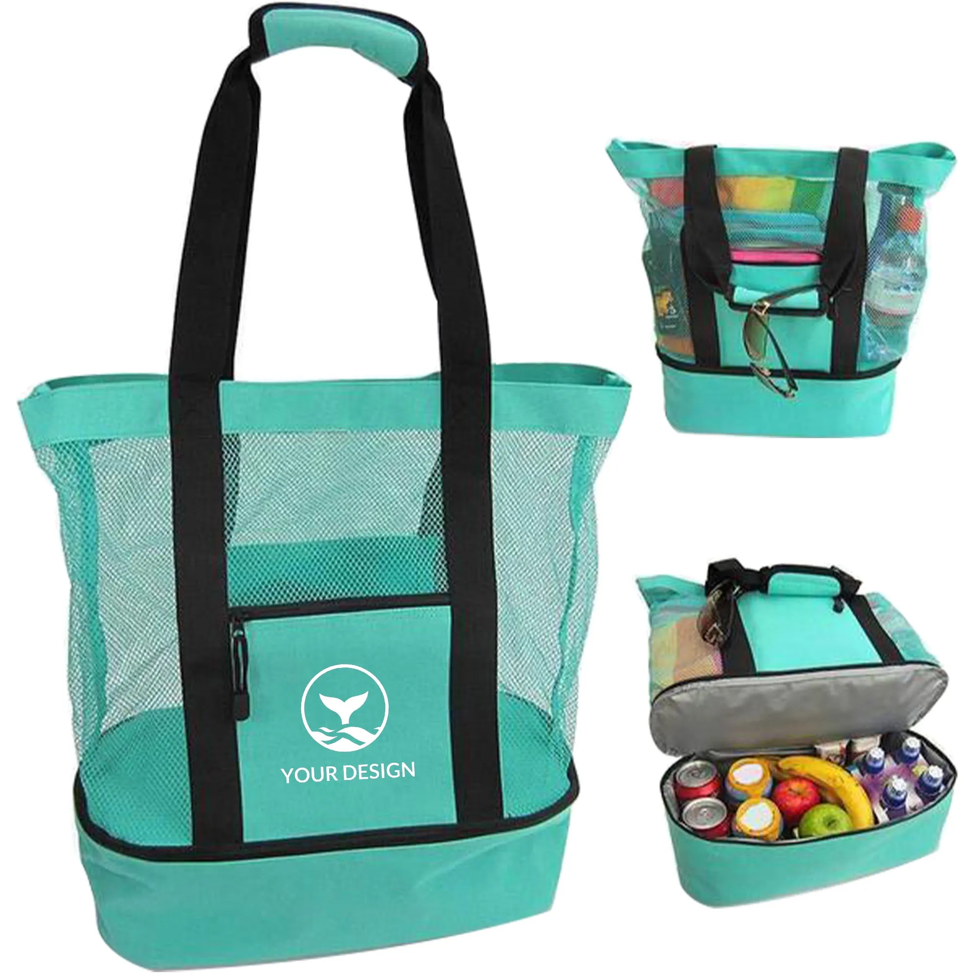 Two-in-One Insulated Beach Tote with Cooling Compartment, custom tote bag with logo imprint 2