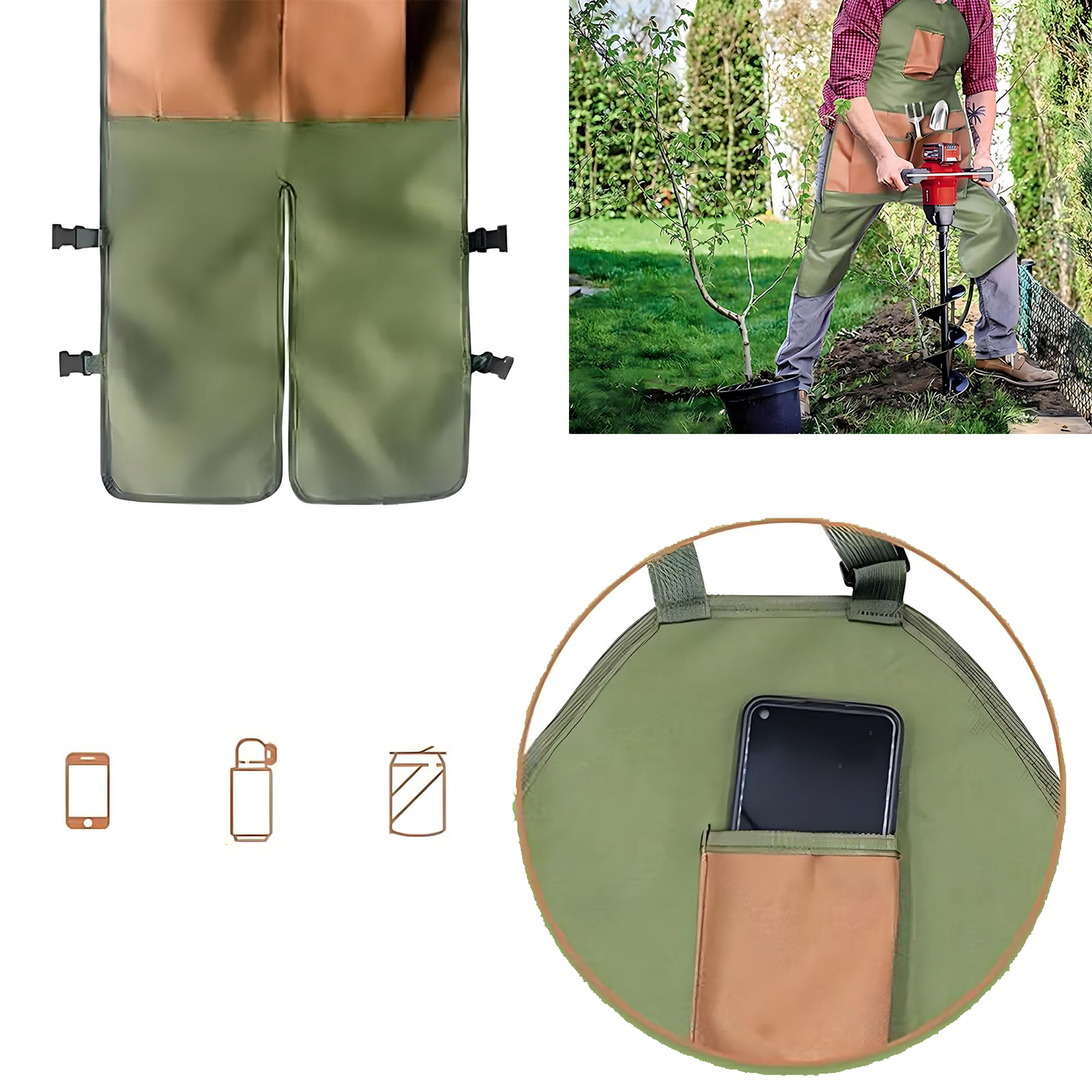 Durable Oxford Fabric Gardening Apron with Extended Coverage and Multiple Pockets 4