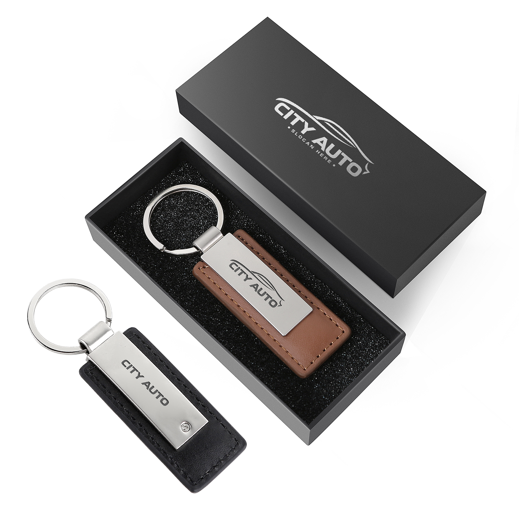 Metal Keychain With PU Leather 3