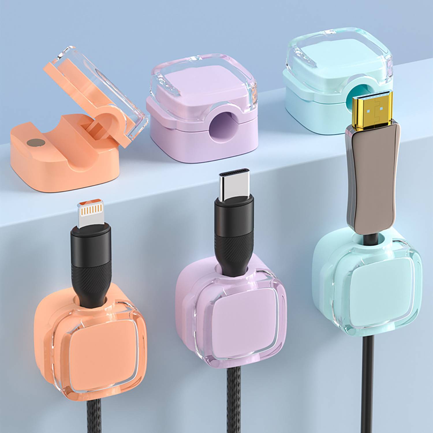 3Pcs ABS Magnetic Desktop Cable Organizer w/ Adhesive Base 2