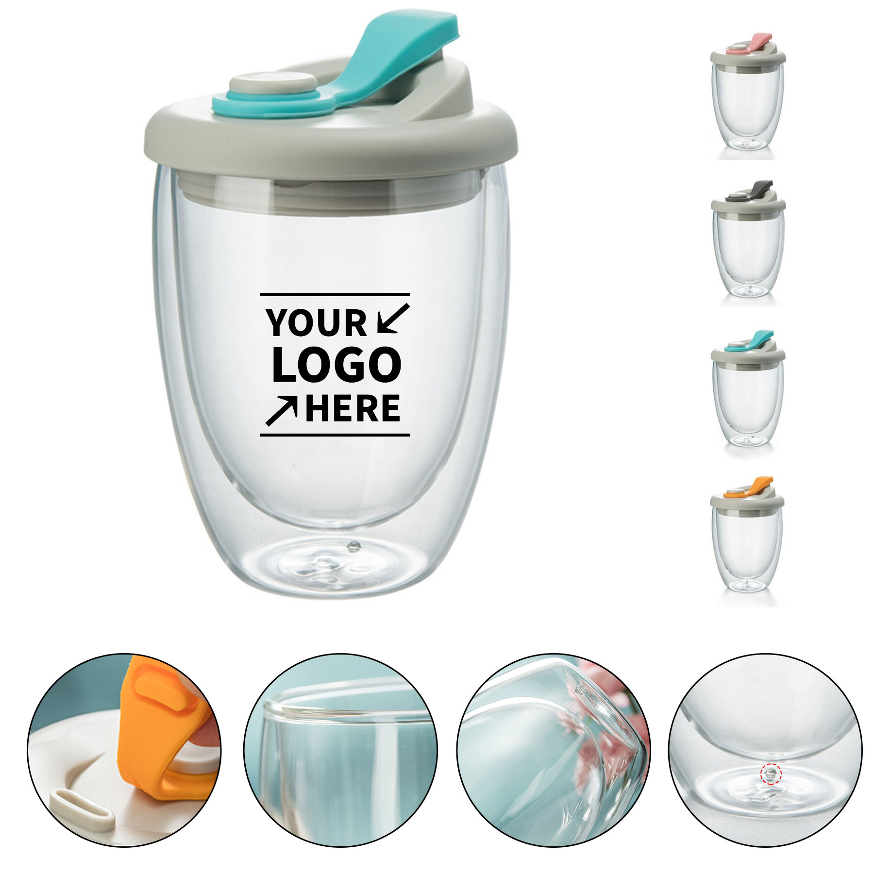 15 OZ Double Wall Glass Cup With lid 2