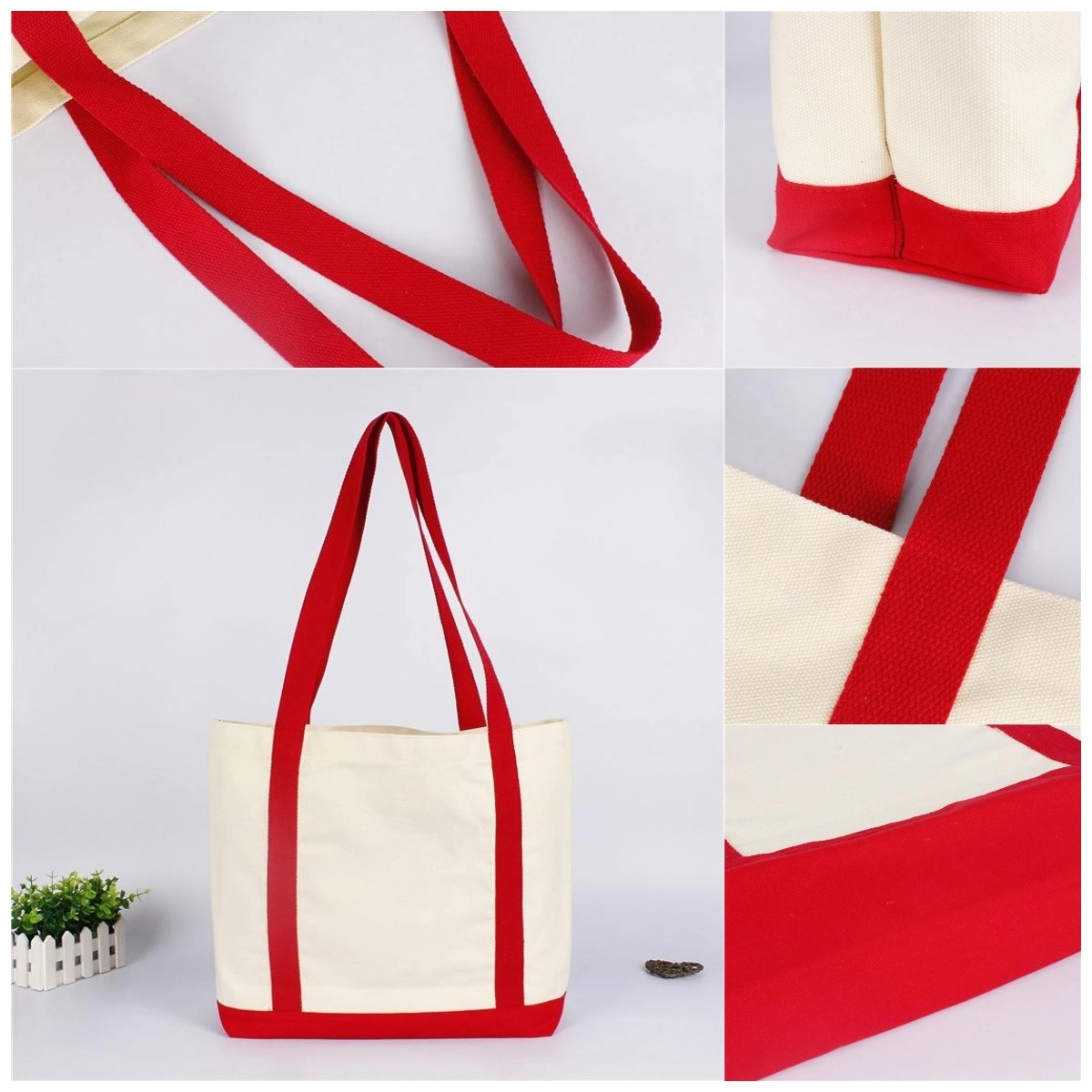 Canvas Boat Tote Bags front pocket, color contrasting handle, custom tote bag with logo imprint 2