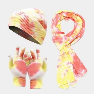 Skiing Hat Windproof Tie-dye Knit Gloves Knitted Scarf Sets 3