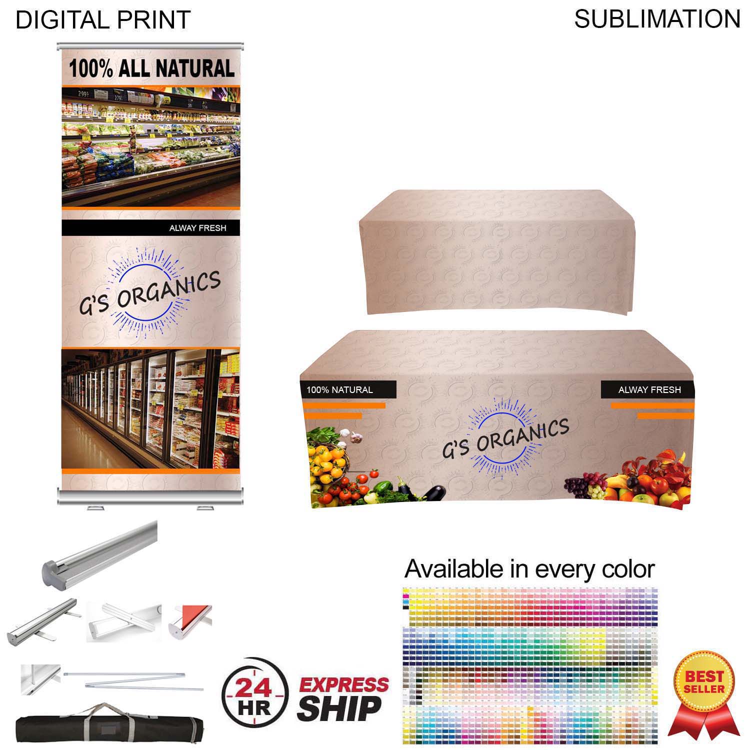 24Hr Express Ship- Most Popular Tradeshow Package, Premium Retractable Banner+ Sublimated Tablecloth 2
