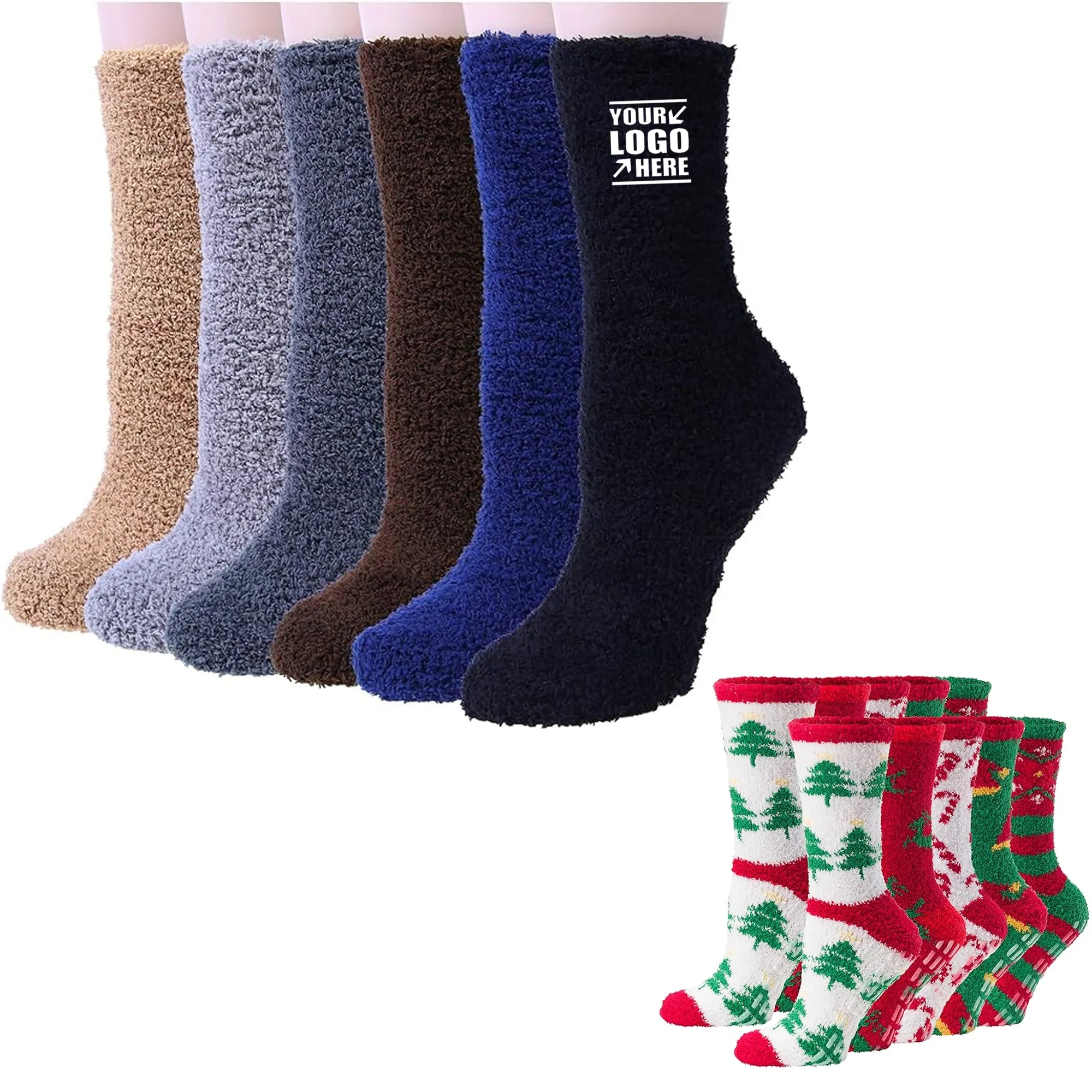 Santa Custom Fuzzy Feet Socks MOQ 100 pairs 2