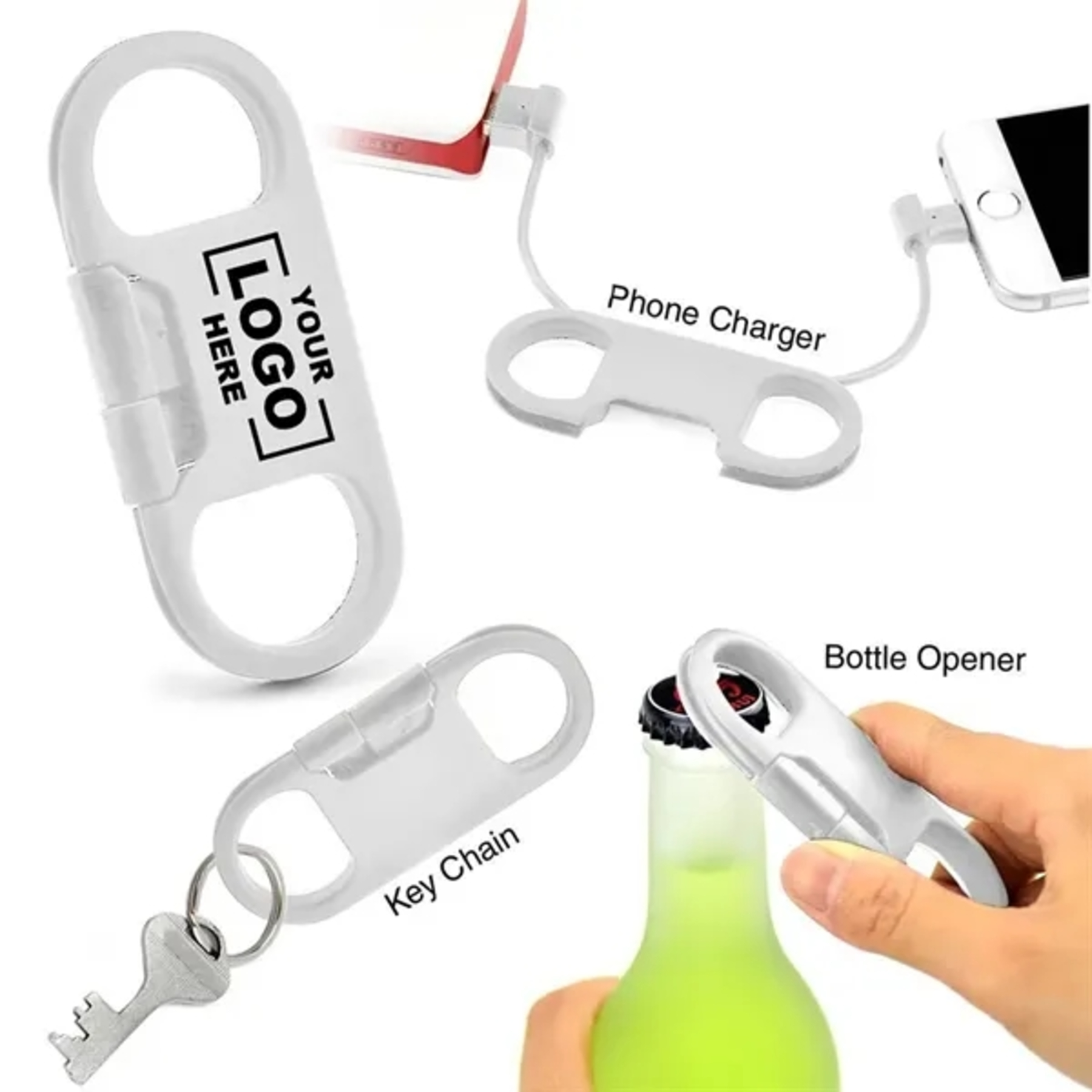 3 in 1 USB Charging Cable Key Chain Bottle Opener
 1