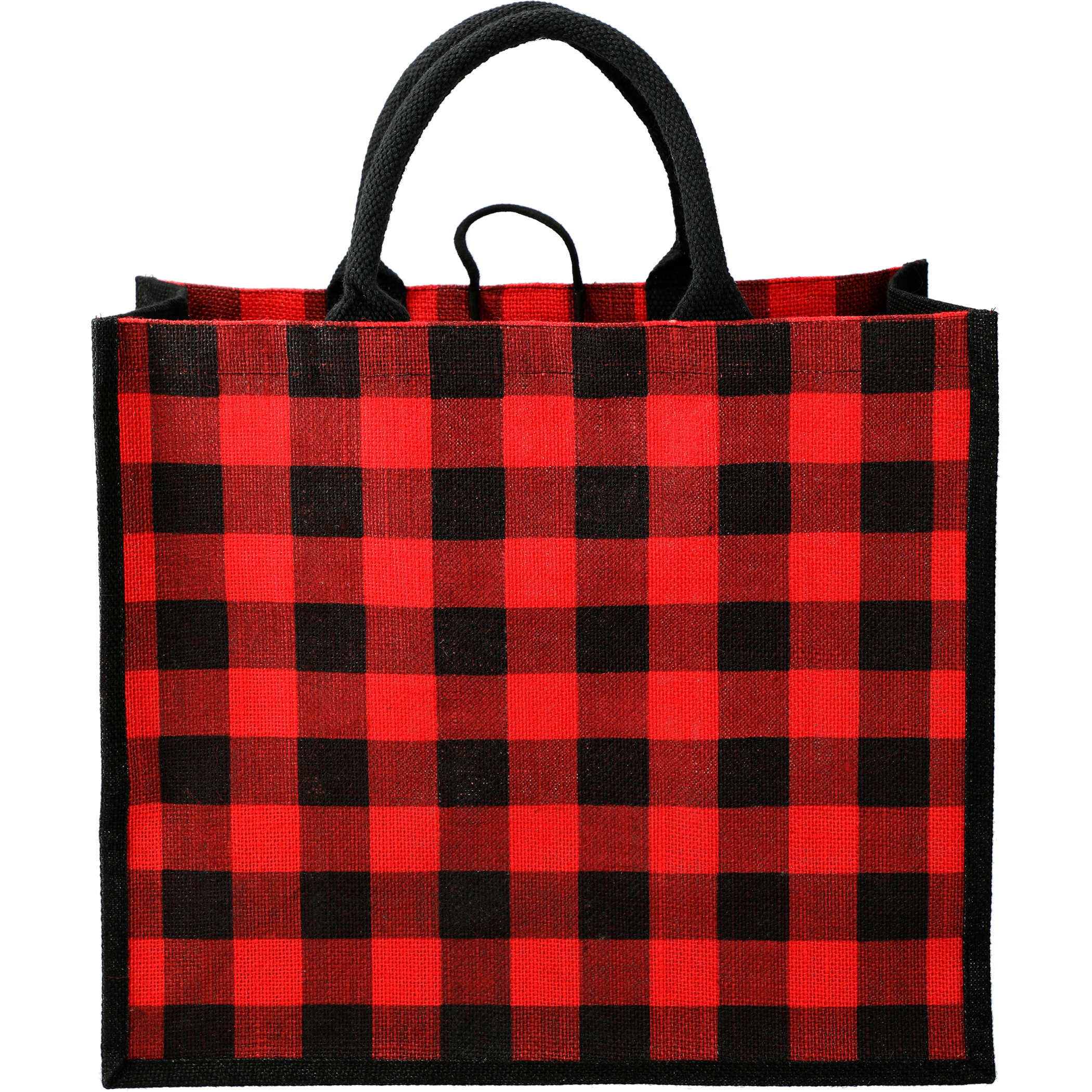 Buffalo Plaid Printed Jute Tote 2