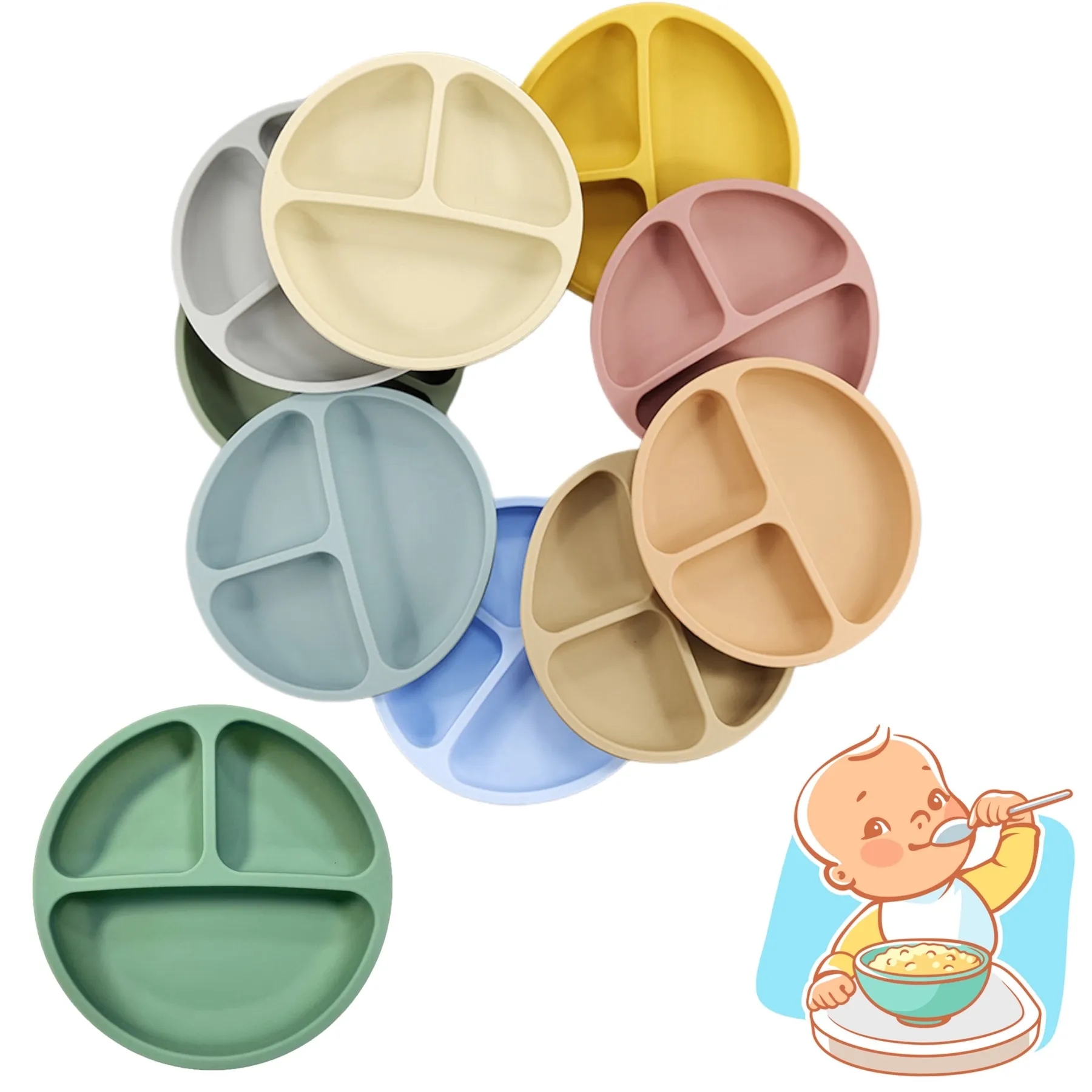 Toddler Plates with Suction,100% food-Grade Silicone Divided 1