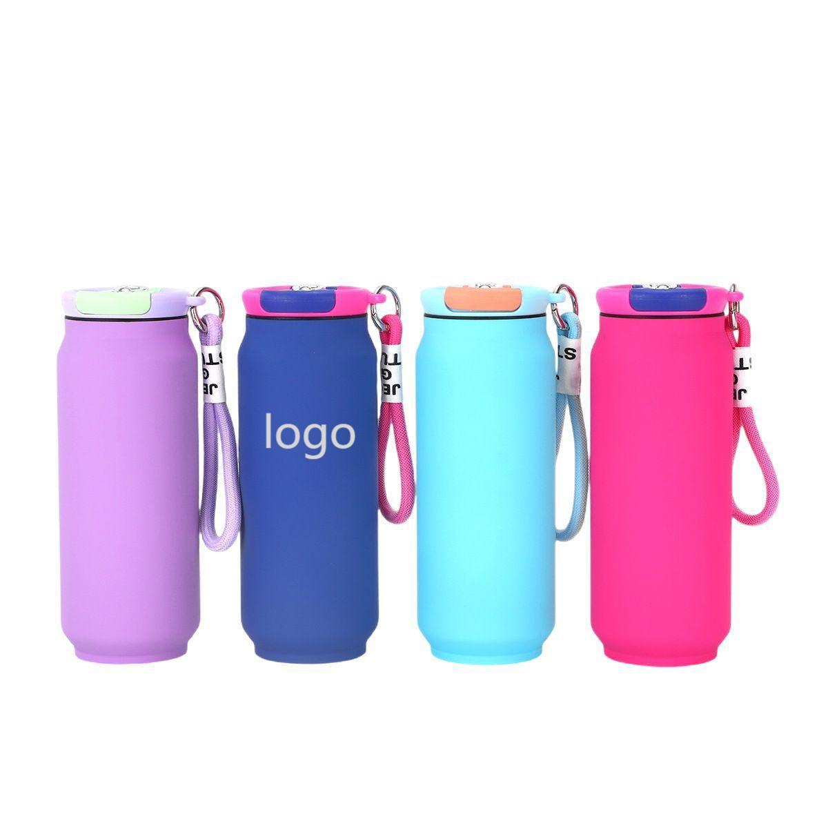 17 oz Rubberized Coated Can-Shaped Insulated Water Bottle W/ Handle Strap, custom water bottle with logo imprint 3
