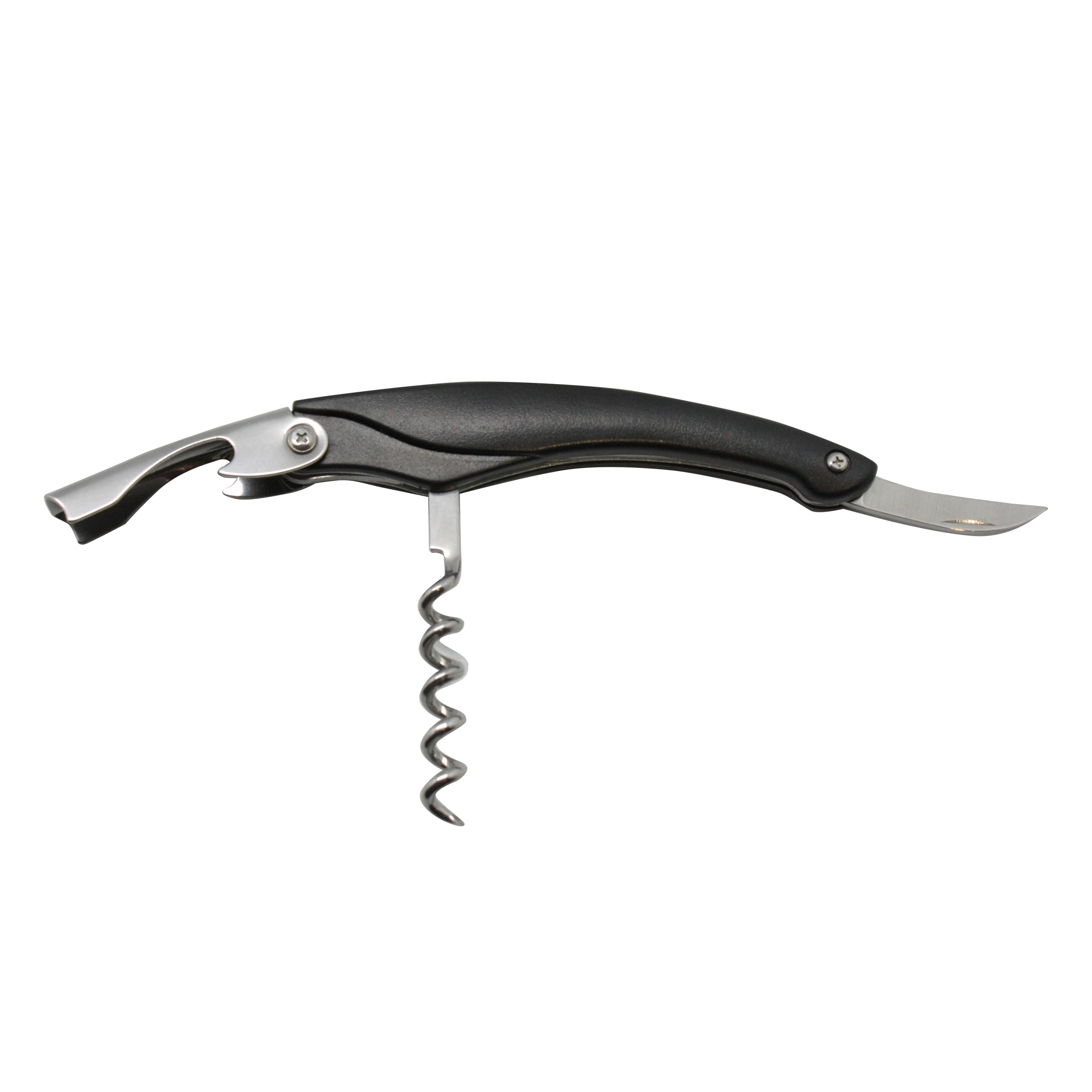 Metal Wine Opener with Corkscrew, Knife, & Black Handle 3