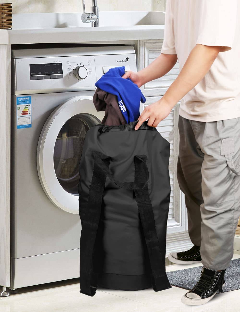 Laundry Bag with Shoulder Straps and Mesh Pocket Durable 4