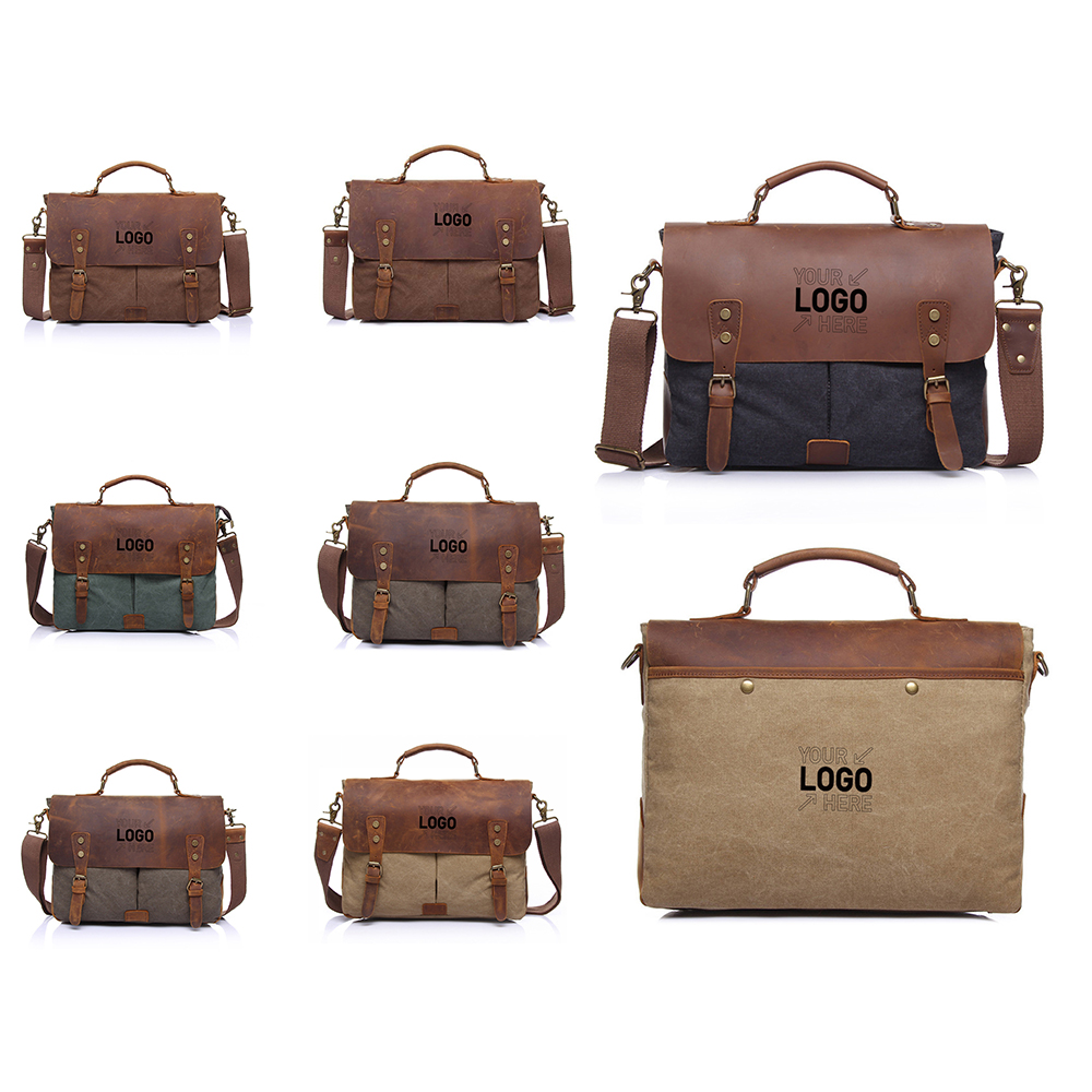 Genuine Leather Canvas Vintage Shoulder Bag 5
