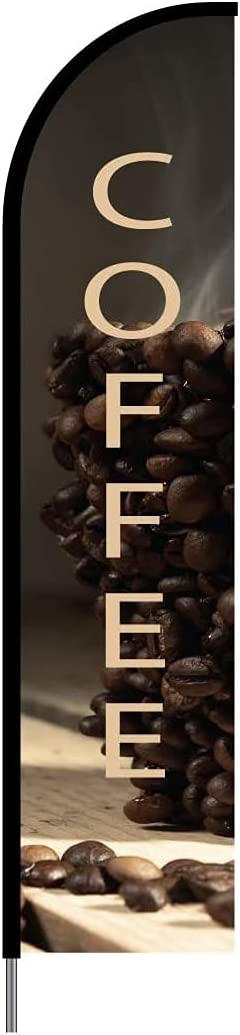 Coffee Sign Banner Swooper Feather Flag Pole Kit Outdoor Restaurant Advertising Display, 15ft 2