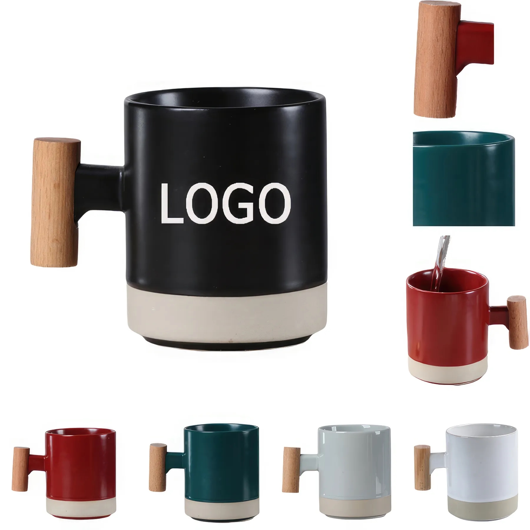 Ceramic Coffee Mug Wooden Handle 2