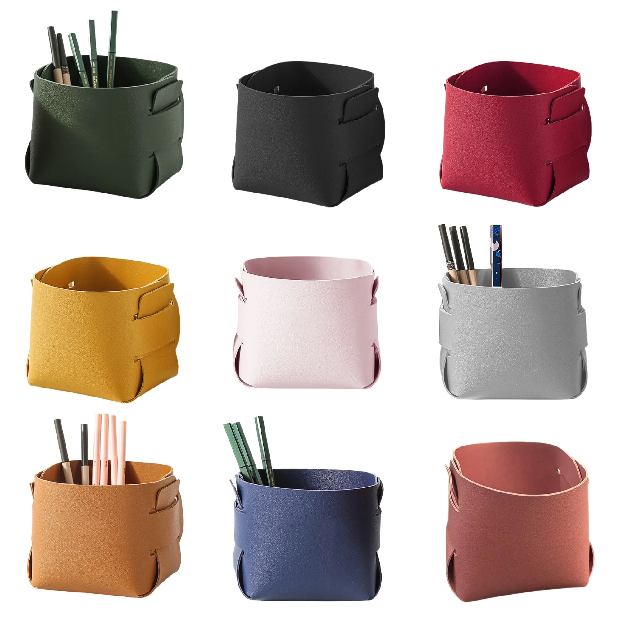 Foldable PU Leather Organizer Bin Desk Tray 3