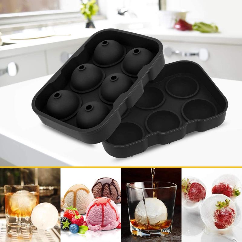 Silicone Ice Cube Trays Sphere Ice Ball Maker w/Lid 6