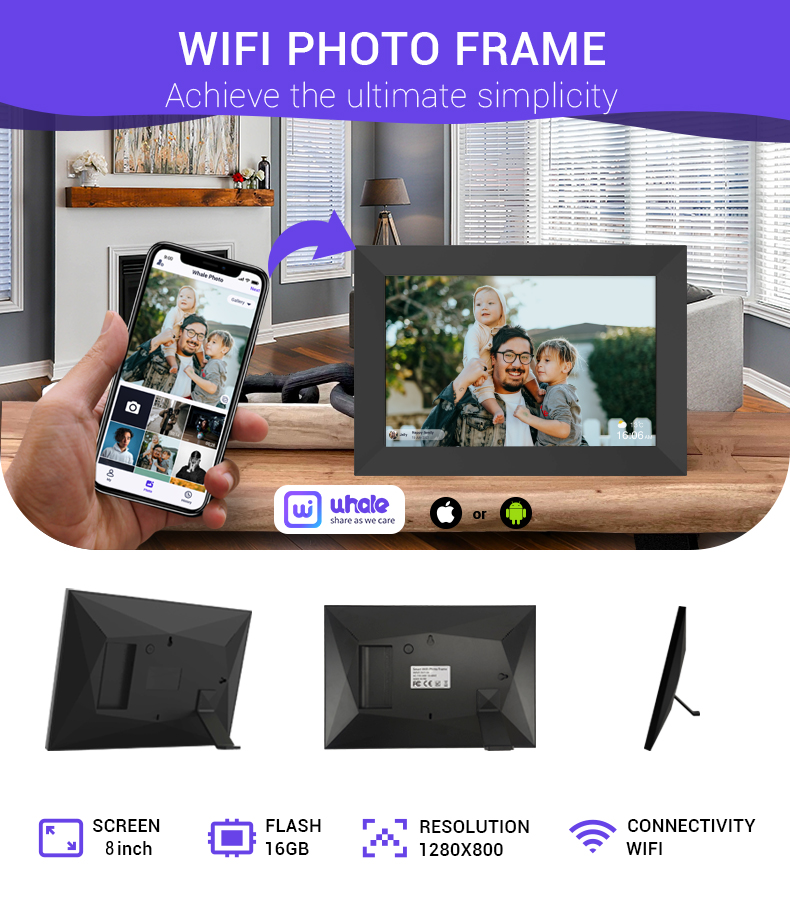 8" Smart Wi-Fi Digital Photo Frame – Instantly Share Images & Videos Anywhere Remotely 8