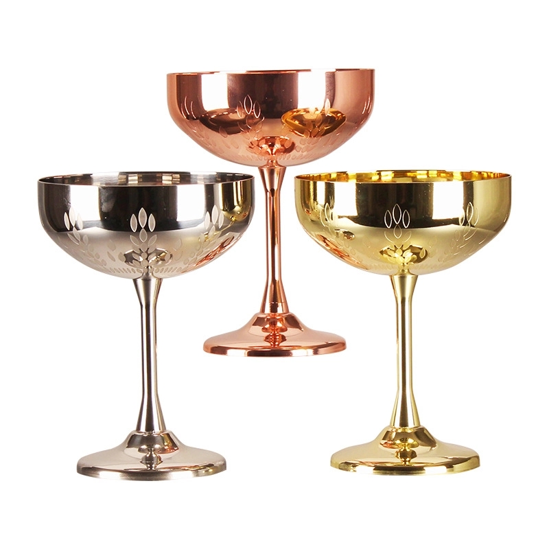 Custom 9 oz Stainless Steel Carved Martini Glass 10