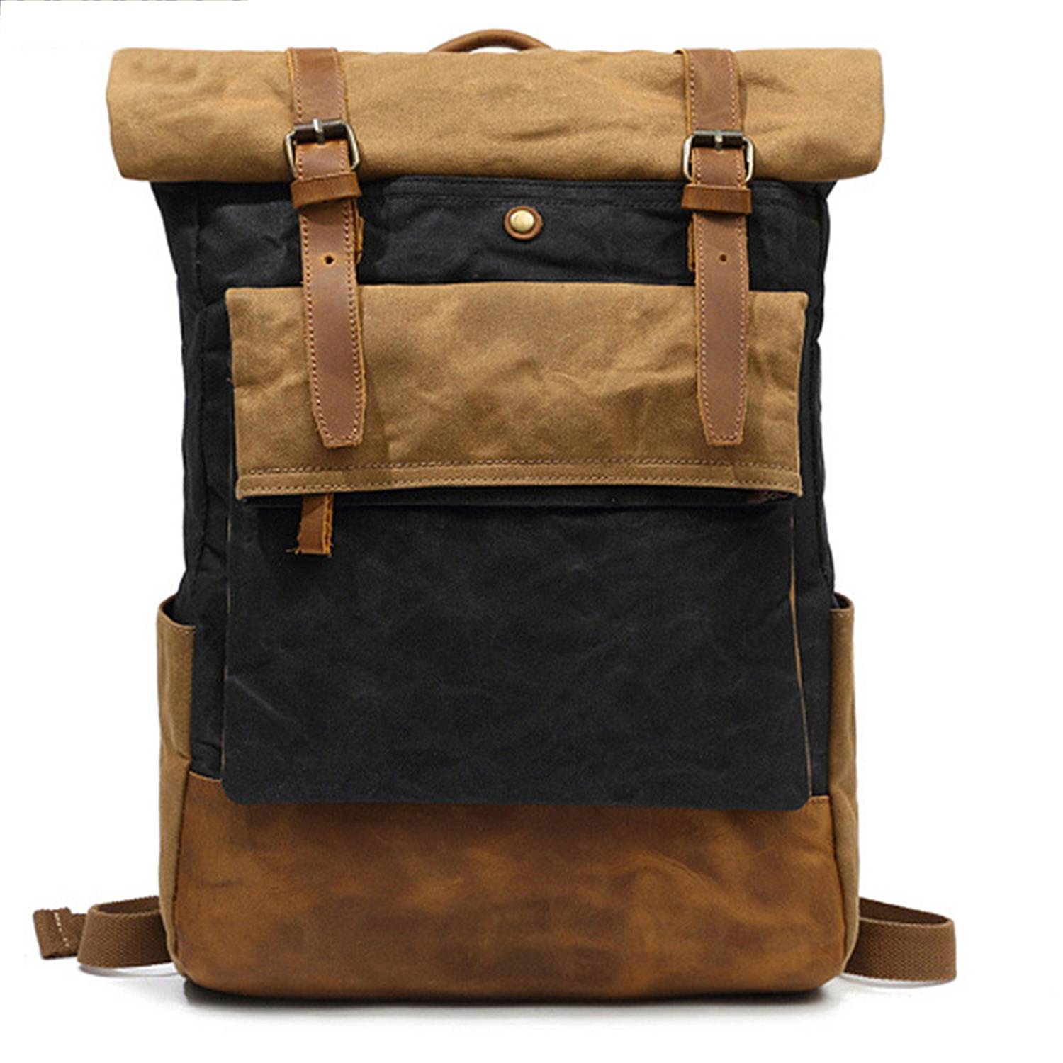 Waxed Canvas Leather Hiking Travel Waterproof Backpack 1