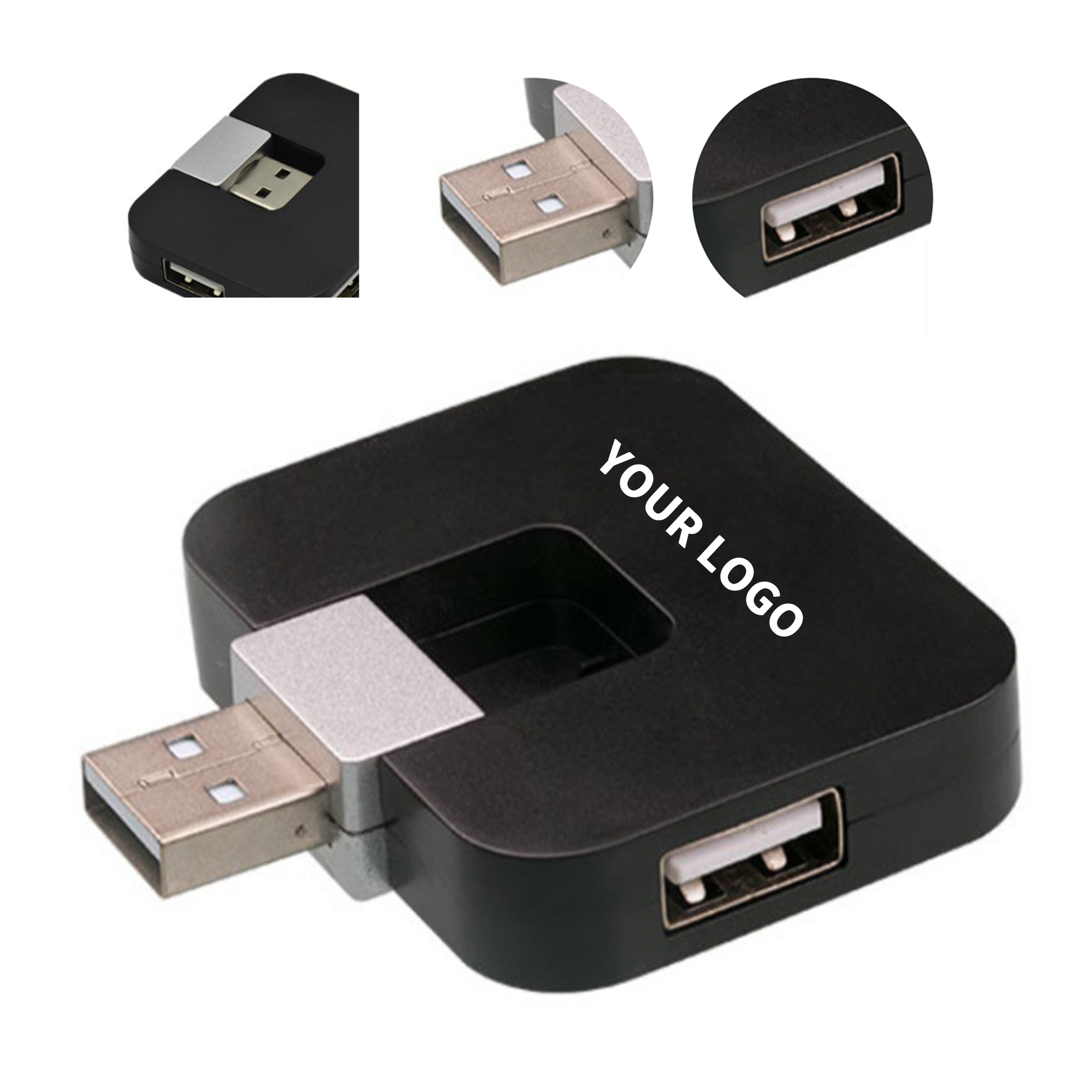 ABS Four Port USB 2.0 Hub 2.01" Length X 1.61" Width X 0.39" Height 2