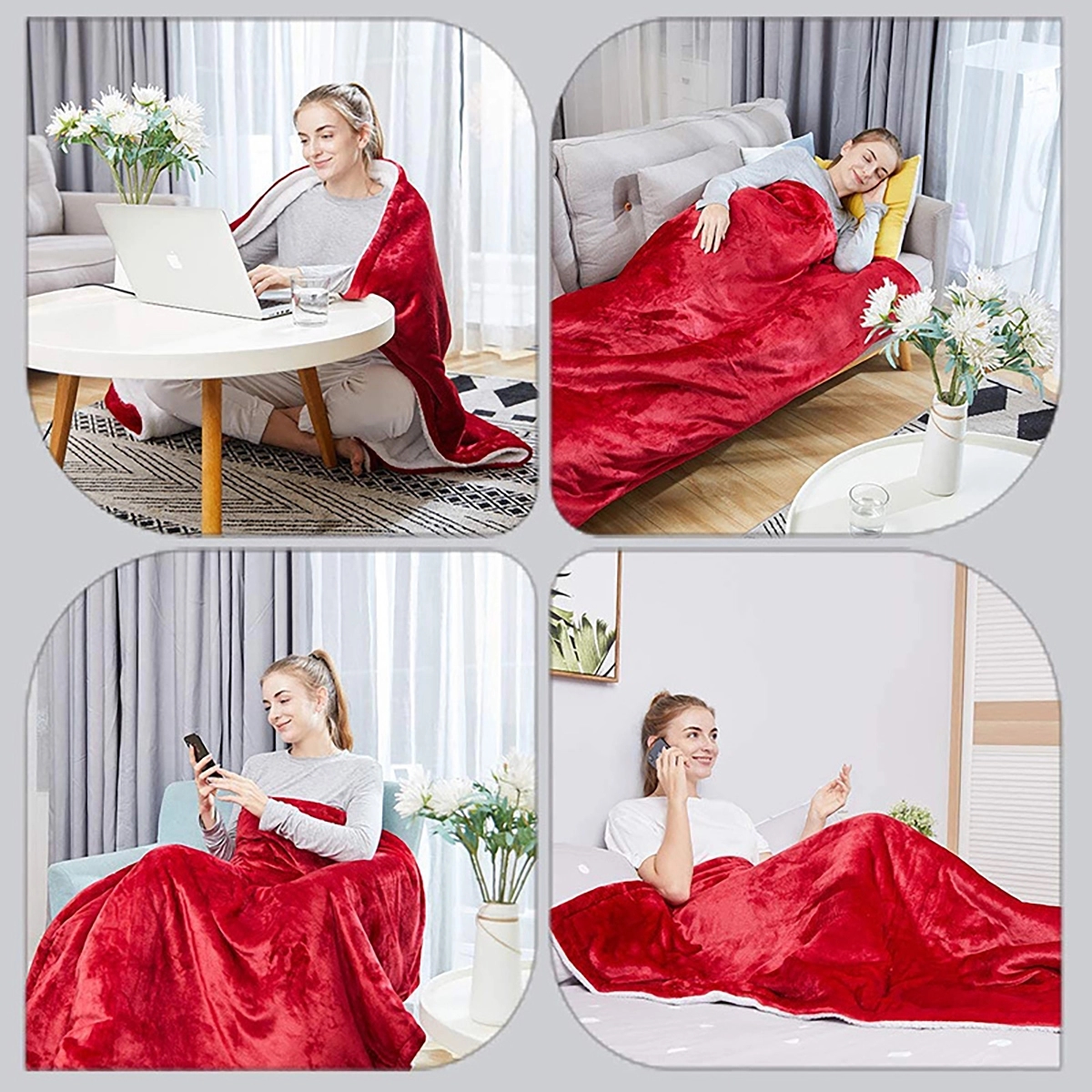 Heated Blanket Electric Throw Red 50" x 60" Fast Heating 4