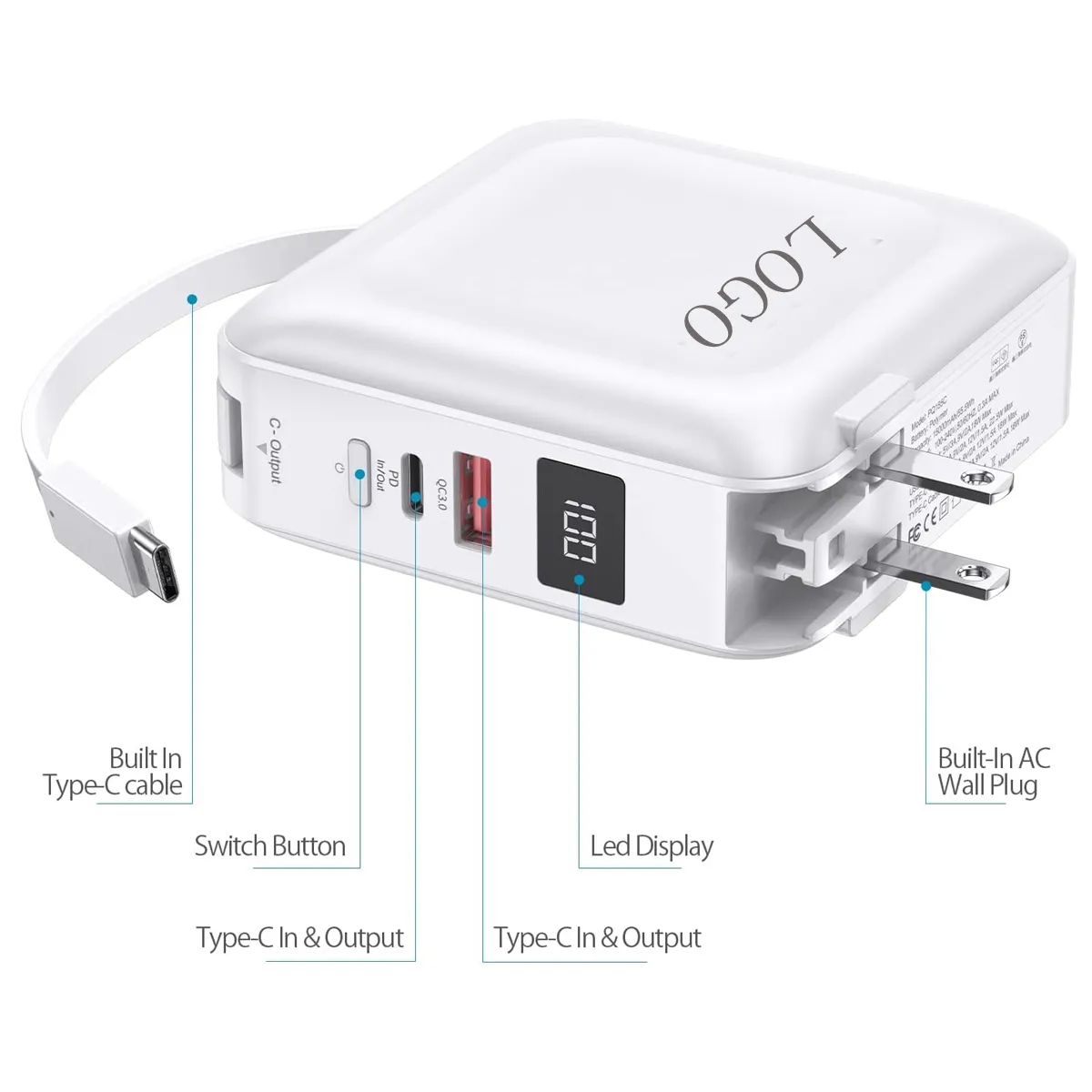 wireless 10000mAh Power Bank with AC Wall Plug 3