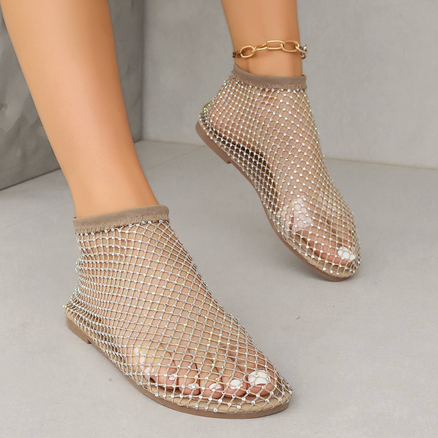 Comfortable Mesh Rhinestone Large Women's Flat Sandals 2