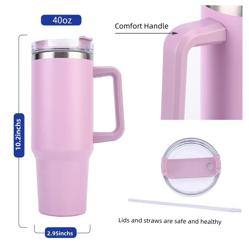 40 oz. Insulated Mug with Handle and Straw 1