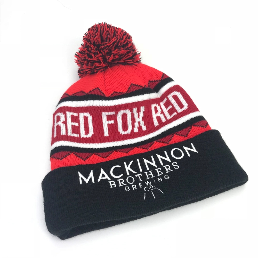 Custom Acrylic Knit Beanie Cap with Cuff and Pompom 3