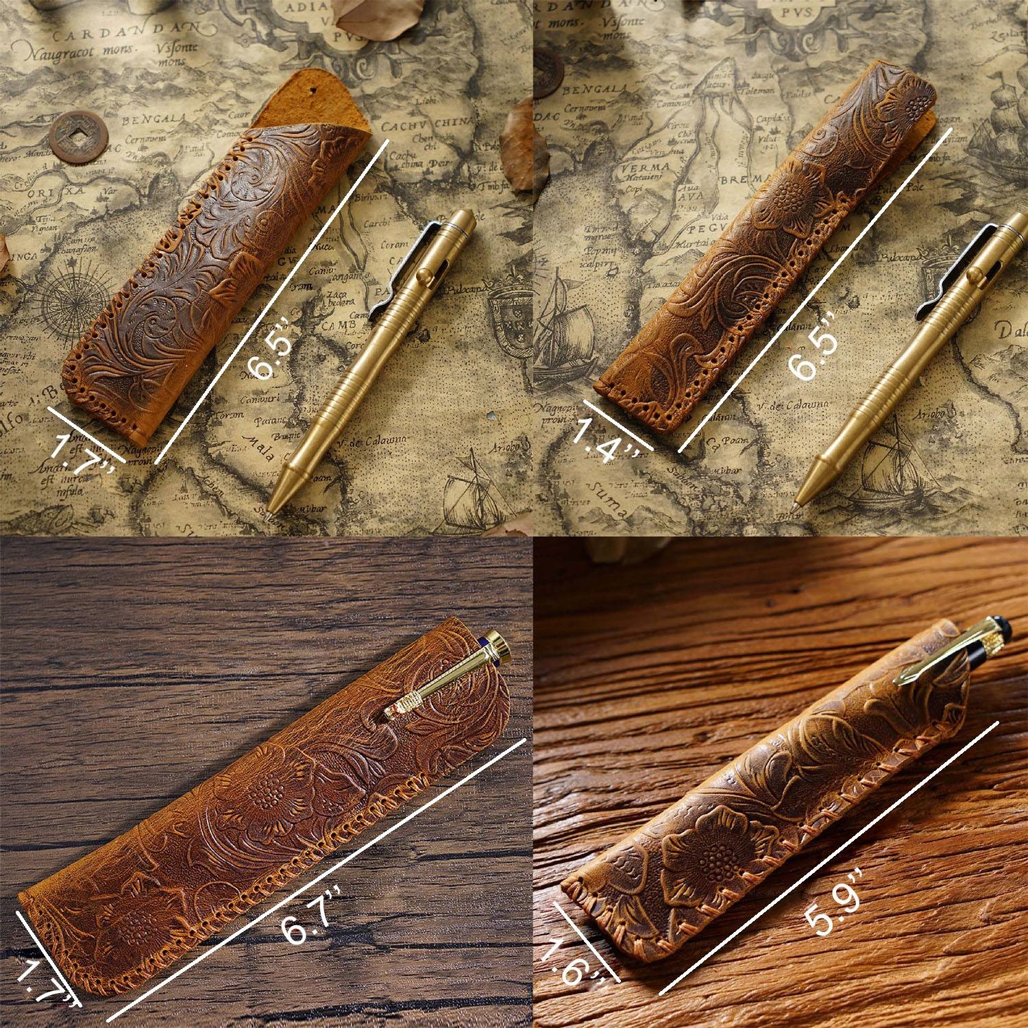 Vintage Carved Cowhide Leather Pen case/Sleeve 1