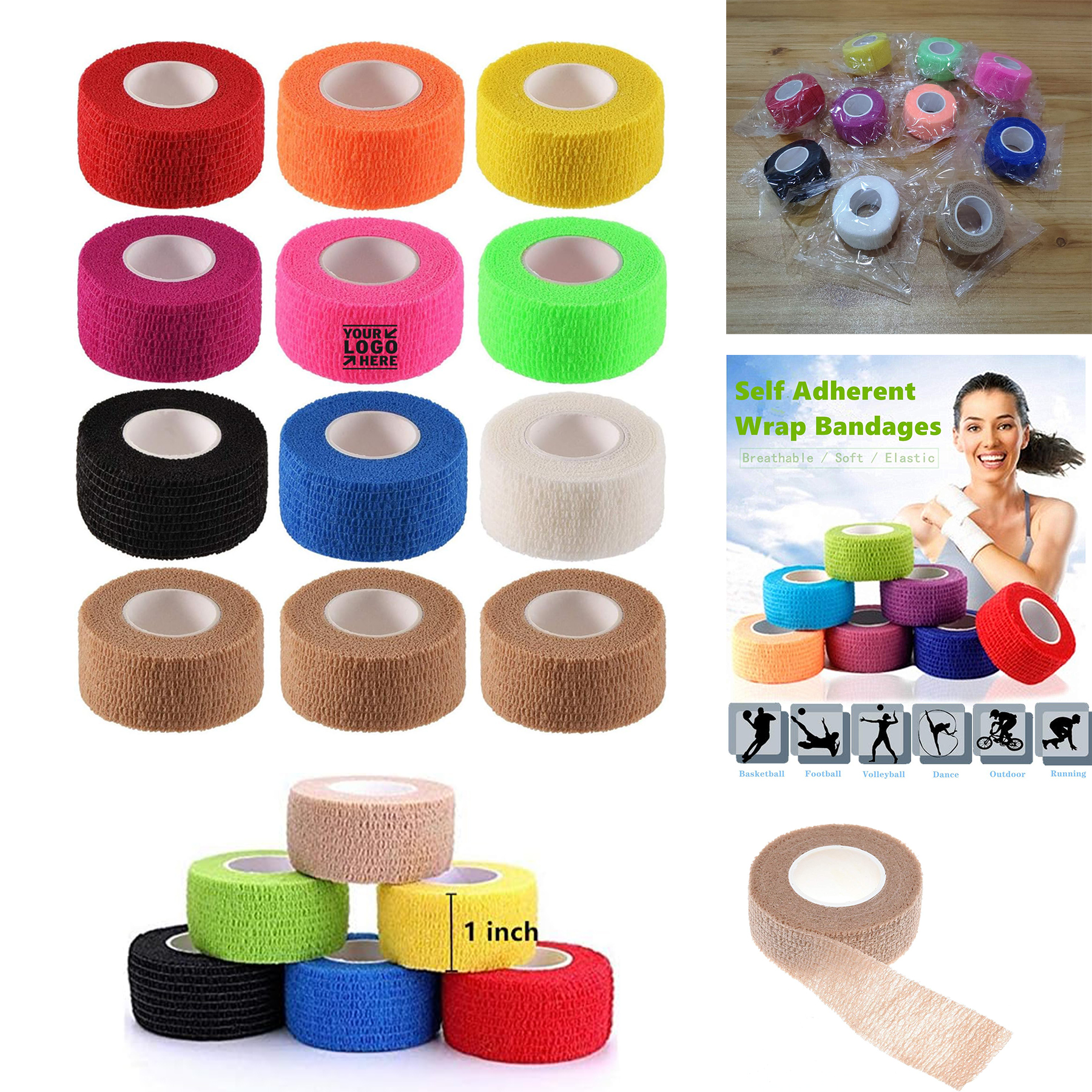 First Aid Sports 1" x 5 Yards Self Adhesive Elastic Bandage Wrap Stretch Self-Adherent Tape