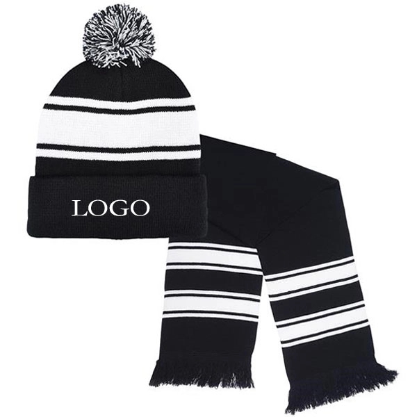 Two-Tone Knit cuff Beanie & Scarf 2