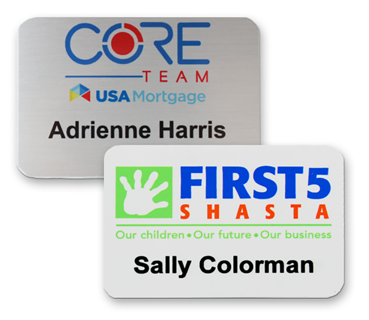 The Athena full color .040 metal name badge 2" x 3" 4