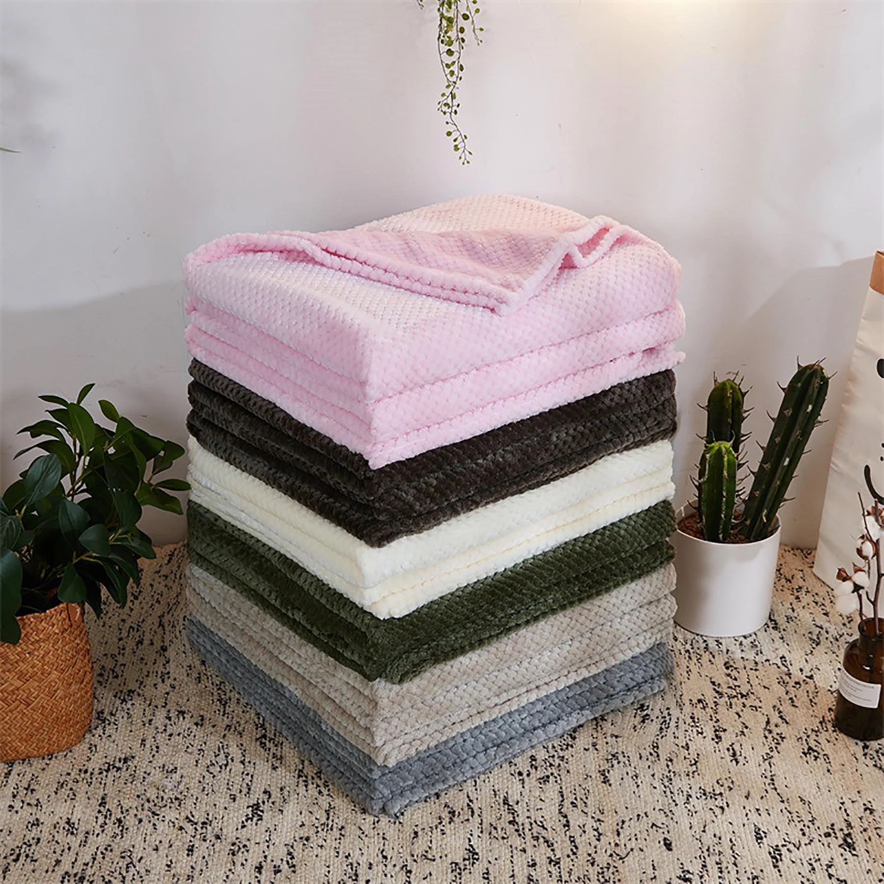 Large Waffle Weave Flannel Fleece Throw Blanket 40X60 Inch 4