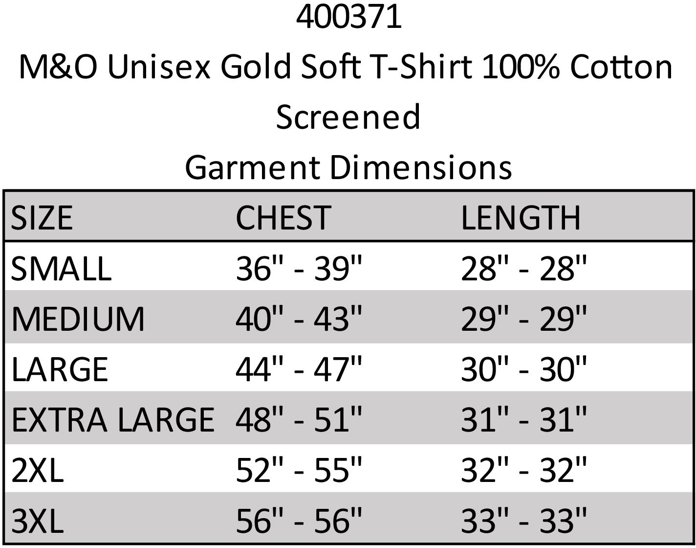 M&O UNISEX GOLD SOFT T-SHIRT 100% COTTON SCREENED 12