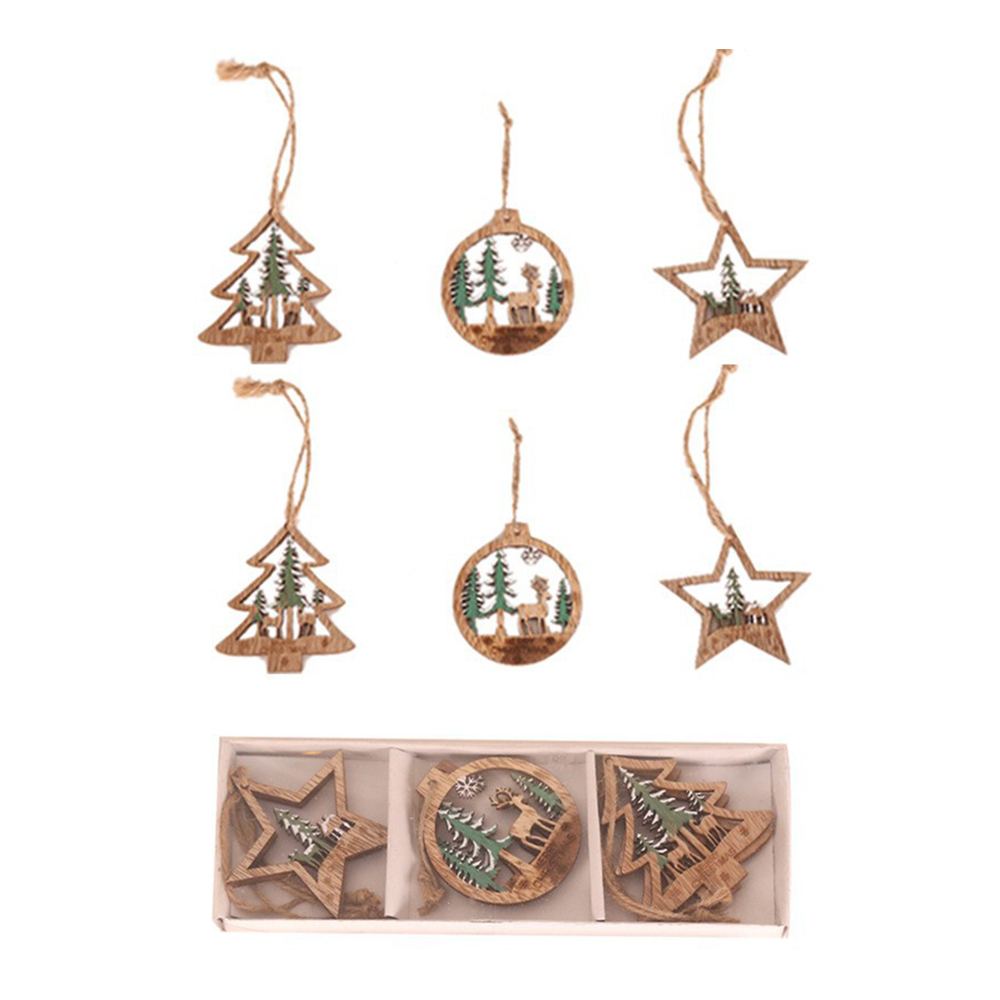 Christmas TreeWooden Elk Pendant Set 3
