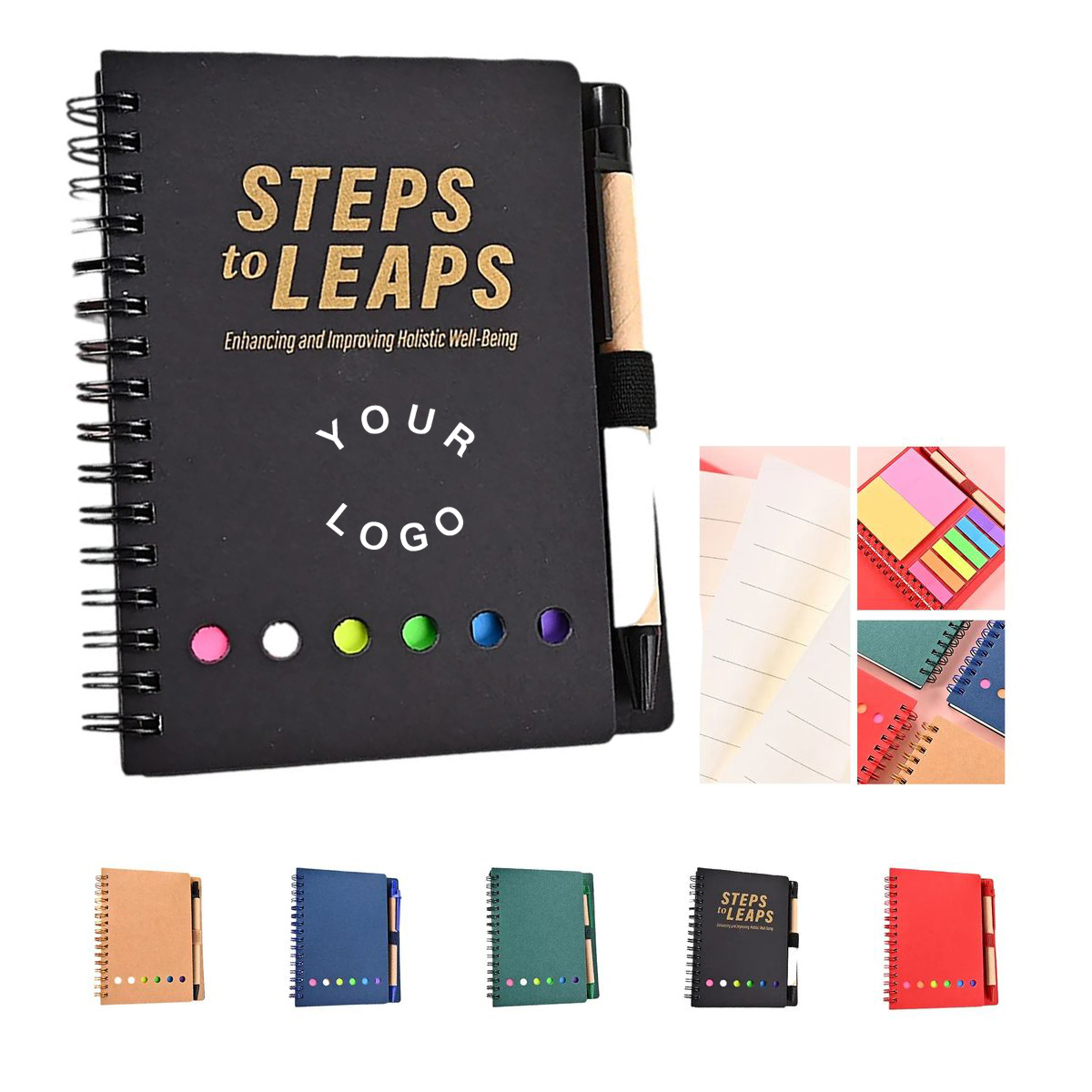 Paper Spiral Notepad with Pen Sticky Notes and Flags 5