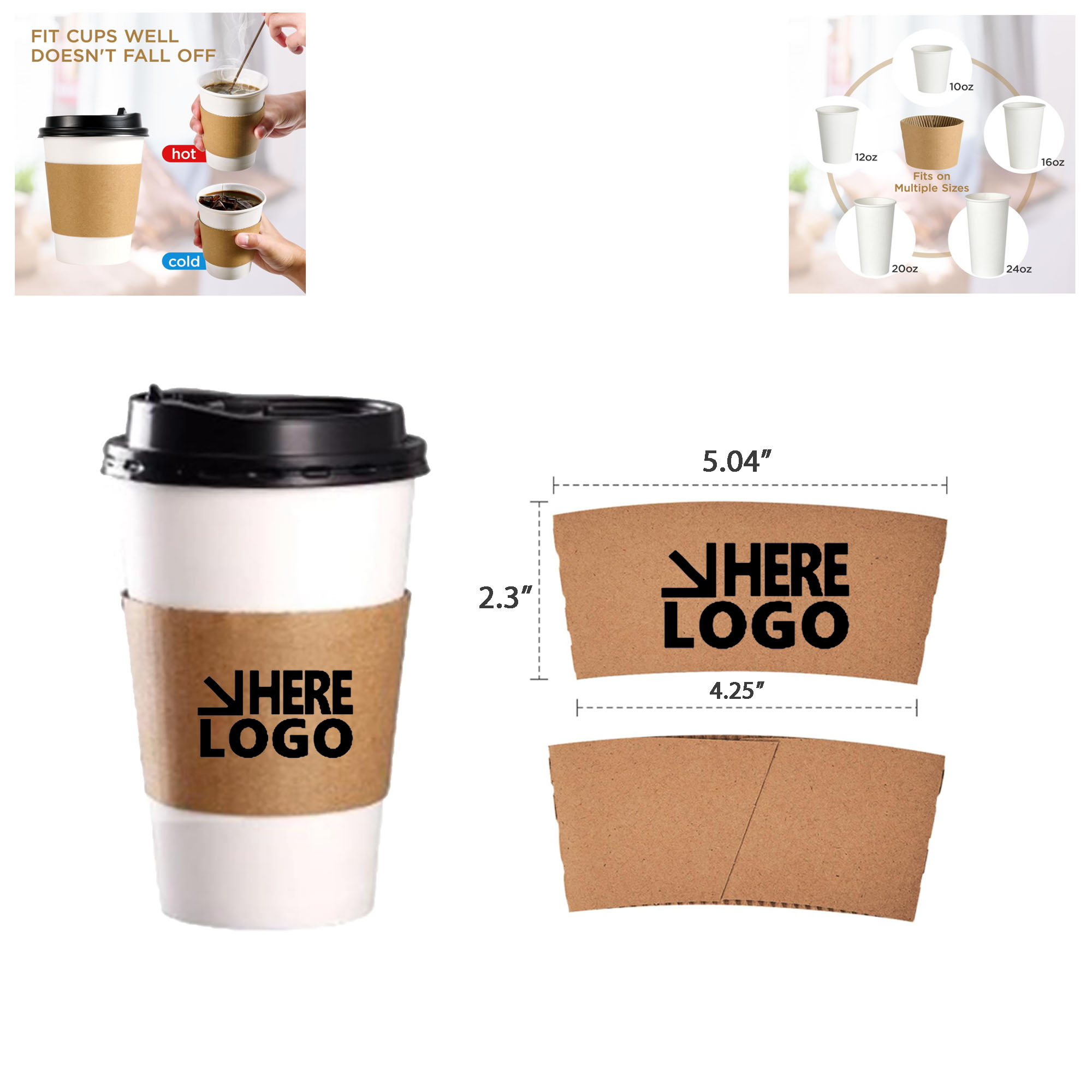 Disposable 16oz Coffee Cup Paper Sleeve With Your Logo 2
