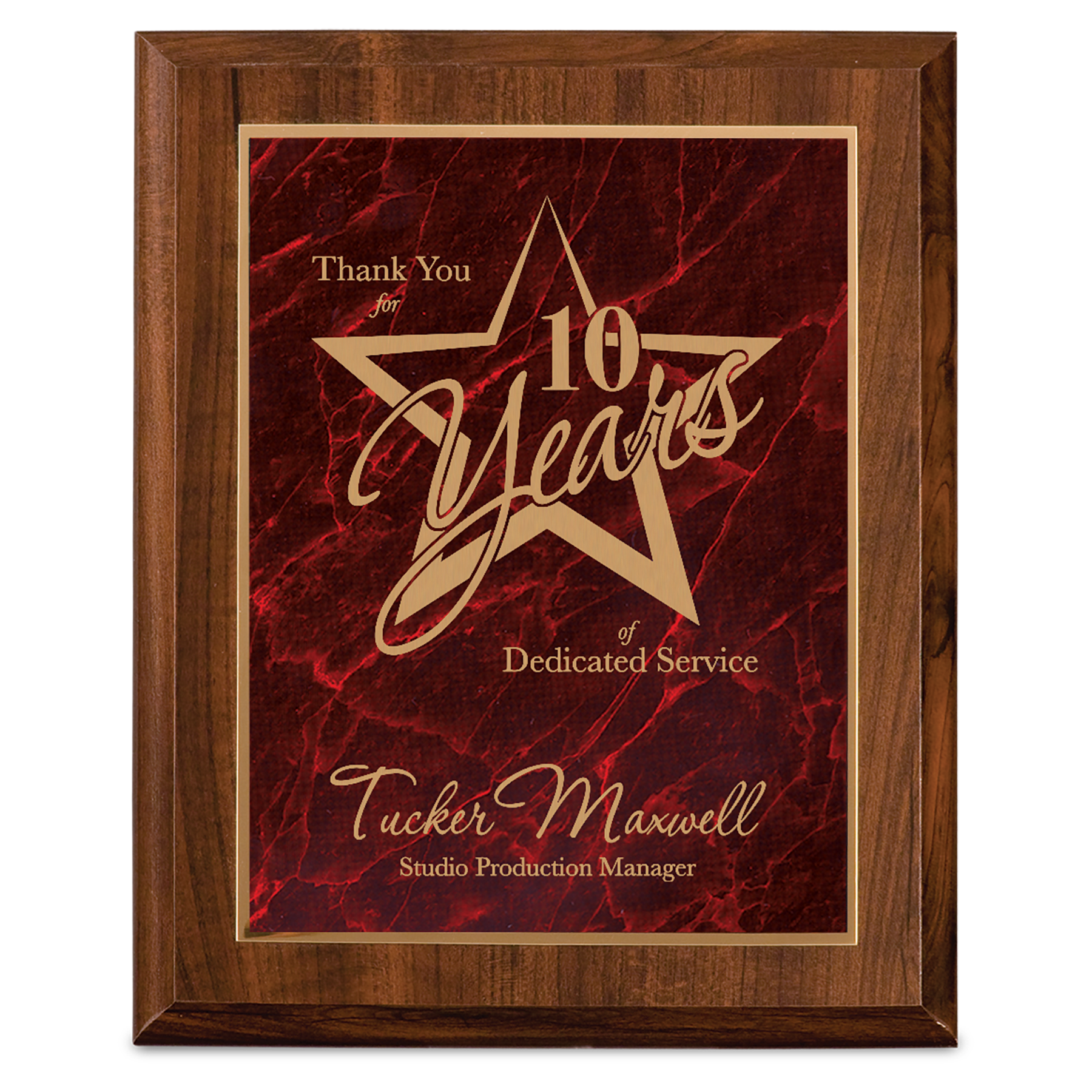 Cherry Finish Wood Plaque with Red Marbleized Plate 2