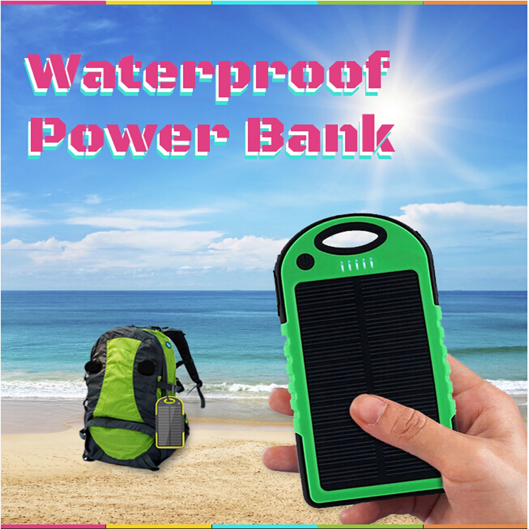 STOCK 3 in 1 Waterproof Solar Charger with LED SOS Light 6